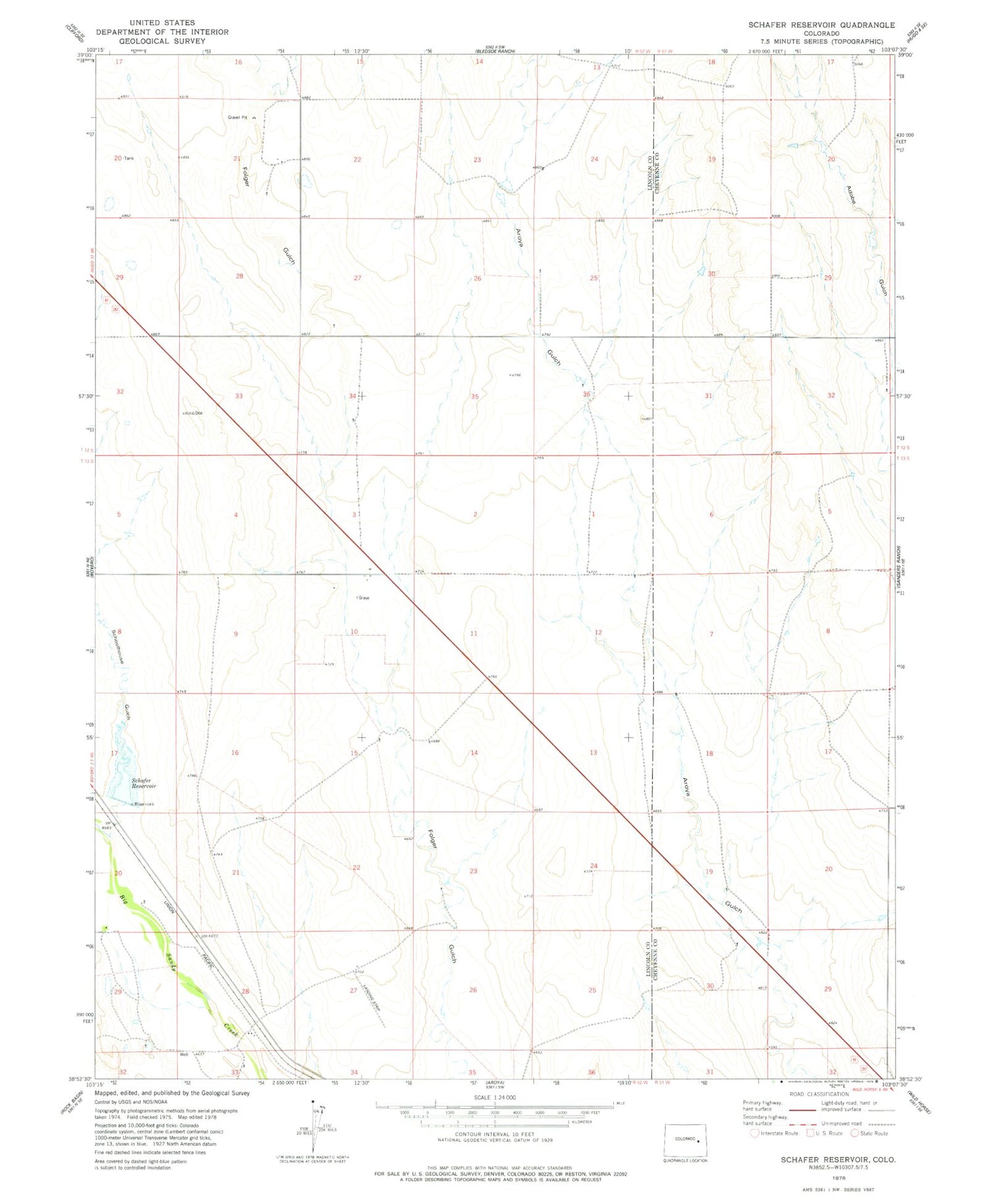 Classic USGS Schafer Reservoir Colorado 7.5'x7.5' Topo Map Image