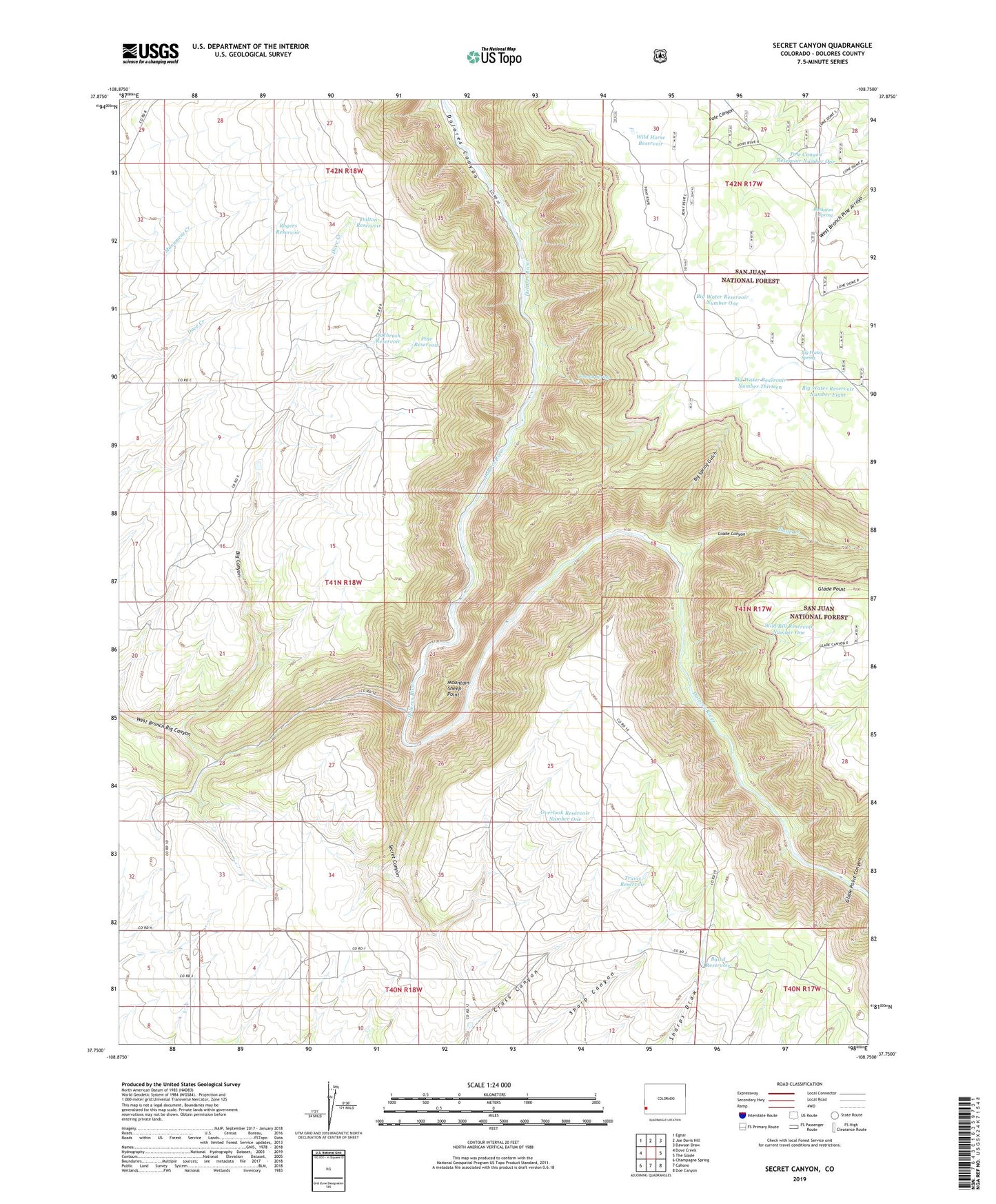 Secret Canyon Colorado US Topo Map Image