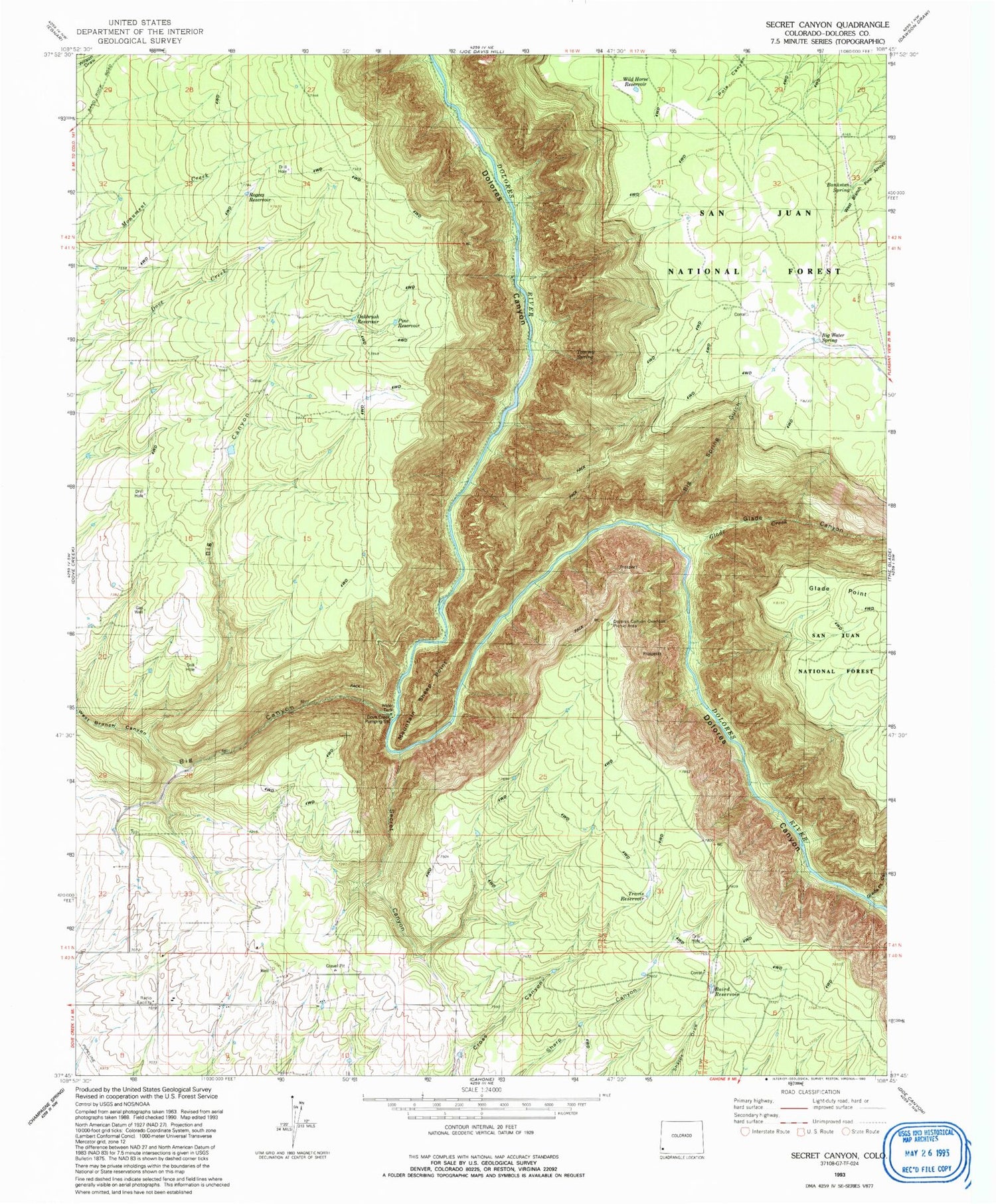 Classic USGS Secret Canyon Colorado 7.5'x7.5' Topo Map Image
