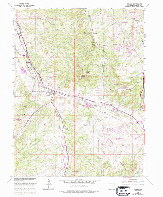 Classic USGS Sedalia Colorado 7.5'x7.5' Topo Map Image