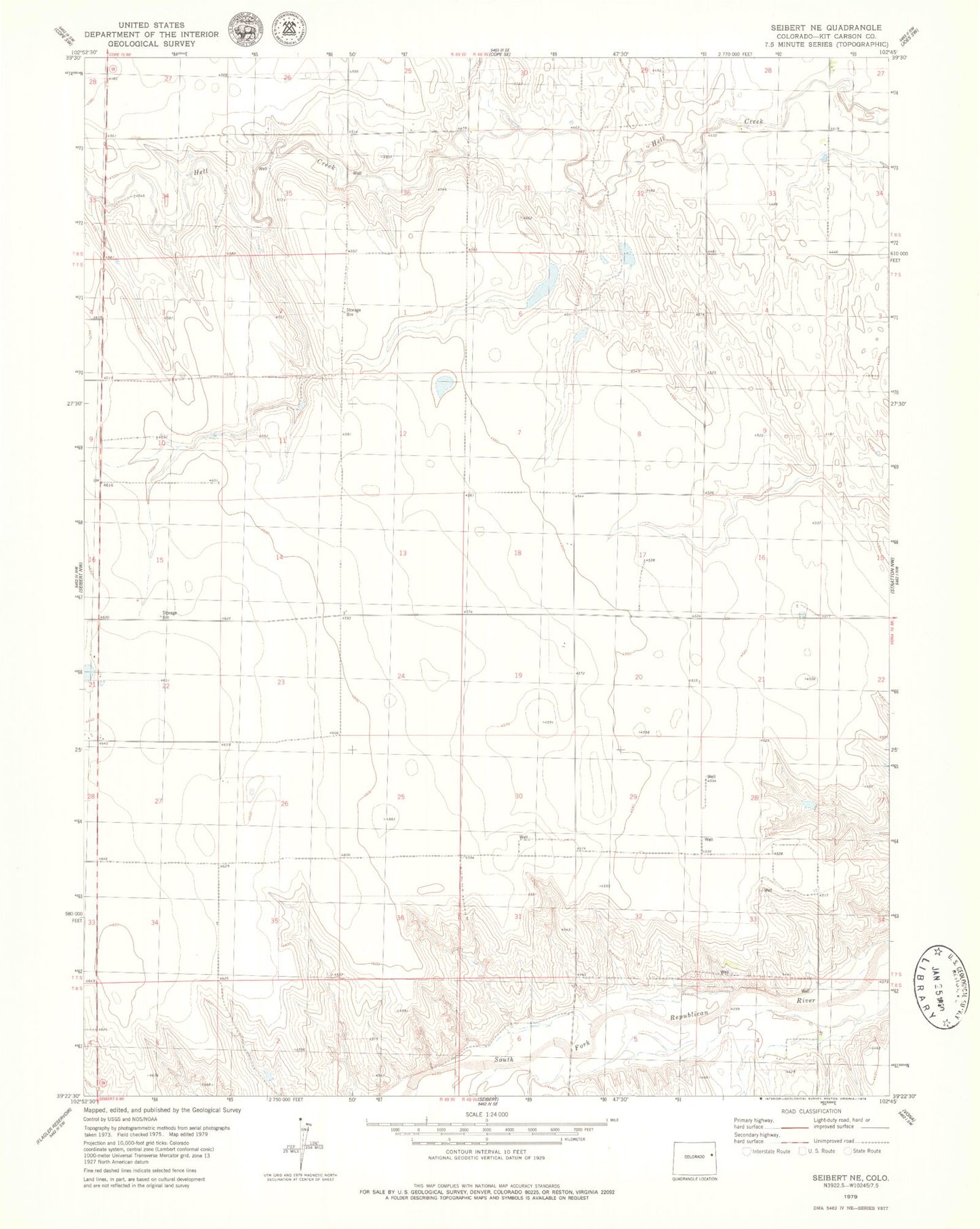 Classic USGS Seibert NE Colorado 7.5'x7.5' Topo Map Image