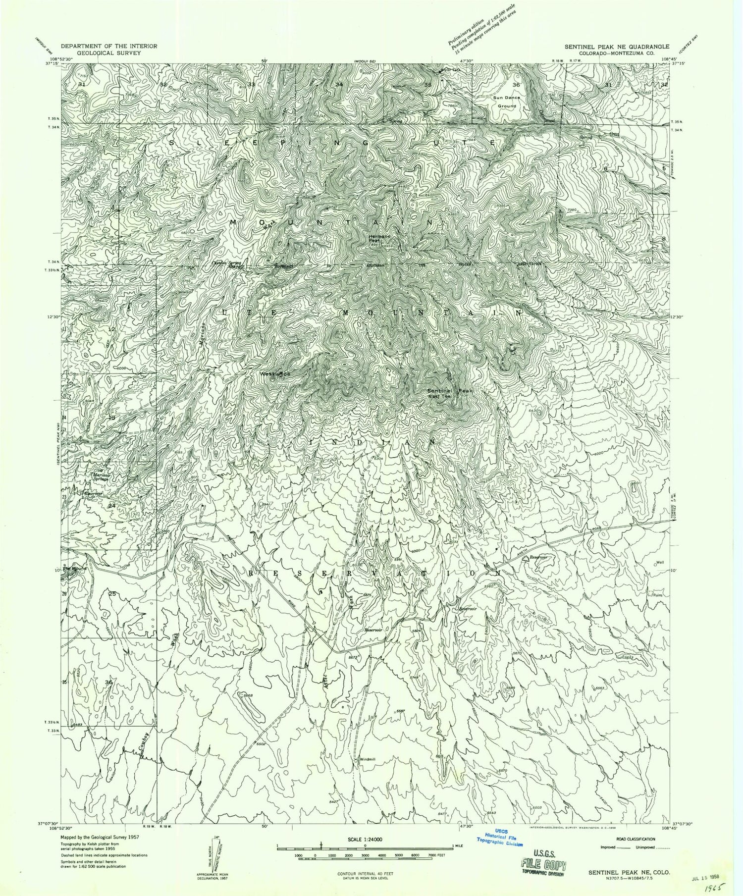 Classic USGS Mariano Wash East Colorado 7.5'x7.5' Topo Map Image