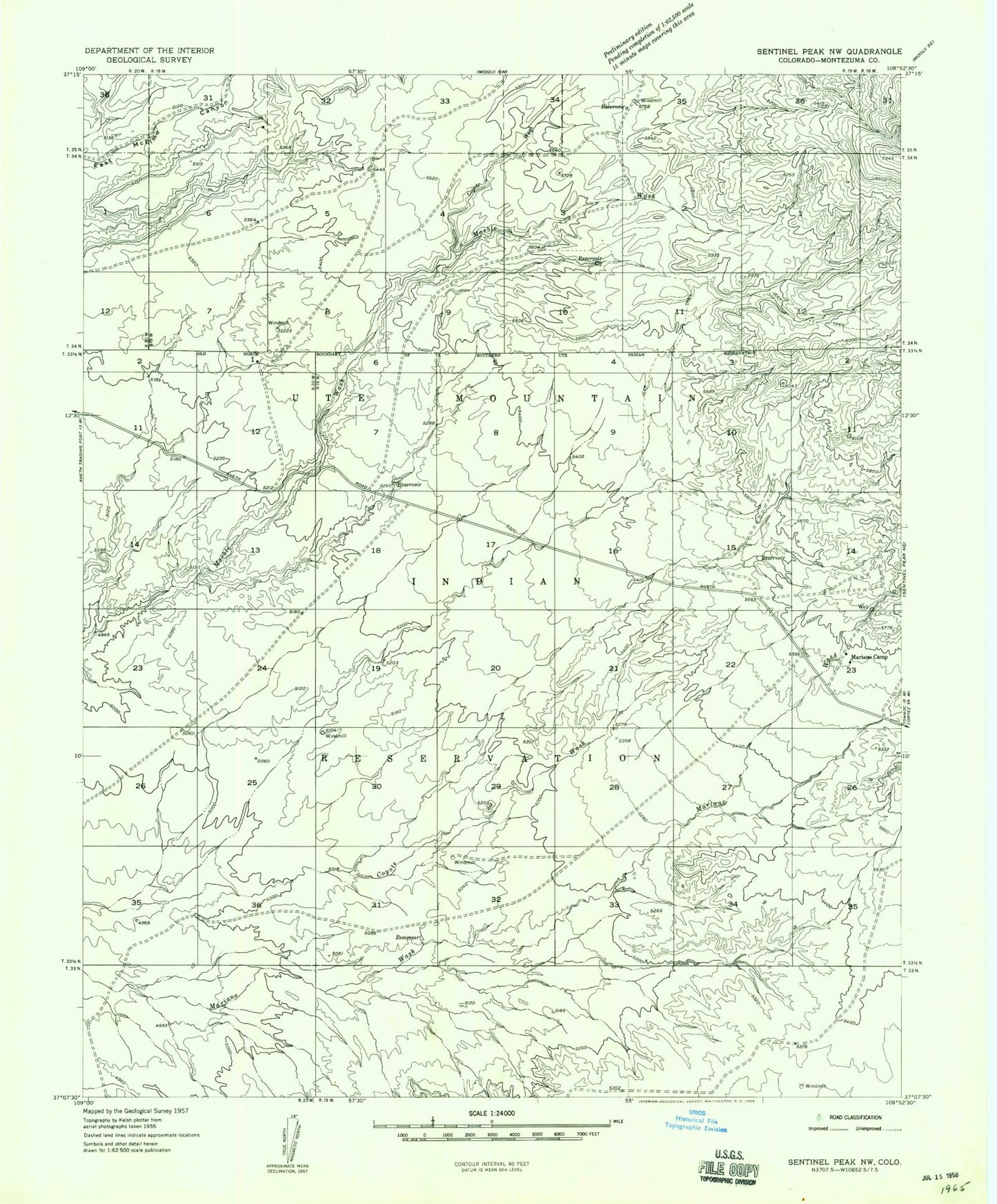 Classic USGS Mariano Wash West Colorado 7.5'x7.5' Topo Map Image