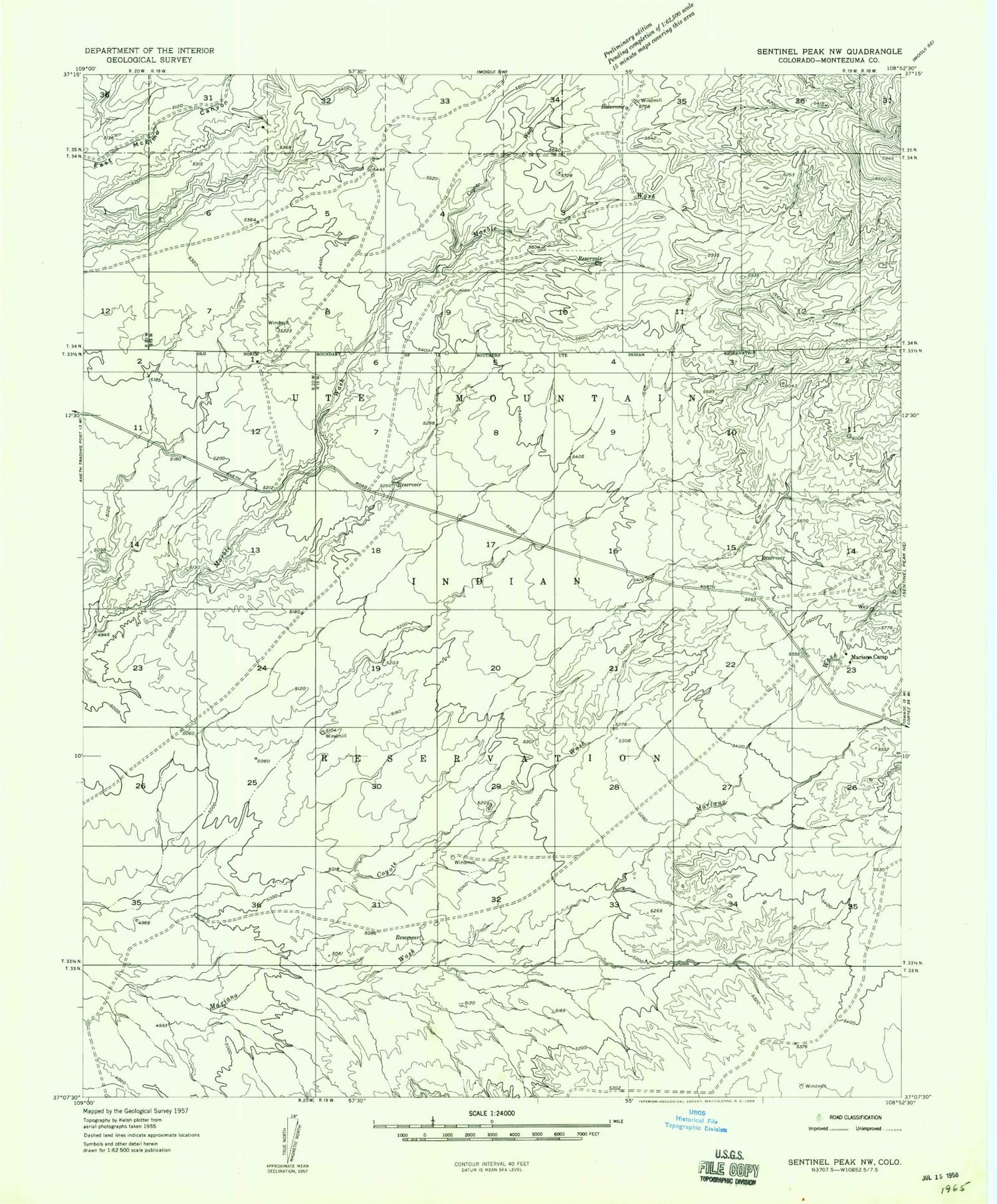 Classic USGS Mariano Wash West Colorado 7.5'x7.5' Topo Map Image