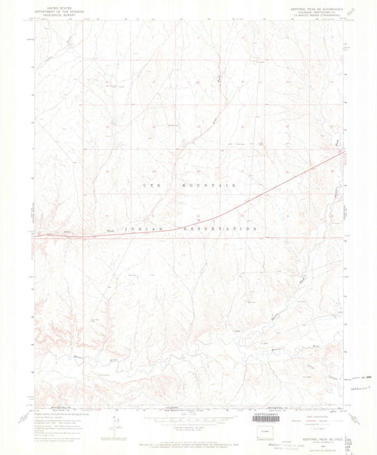 Classic USGS Sentinel Peak SE Colorado 7.5'x7.5' Topo Map Image