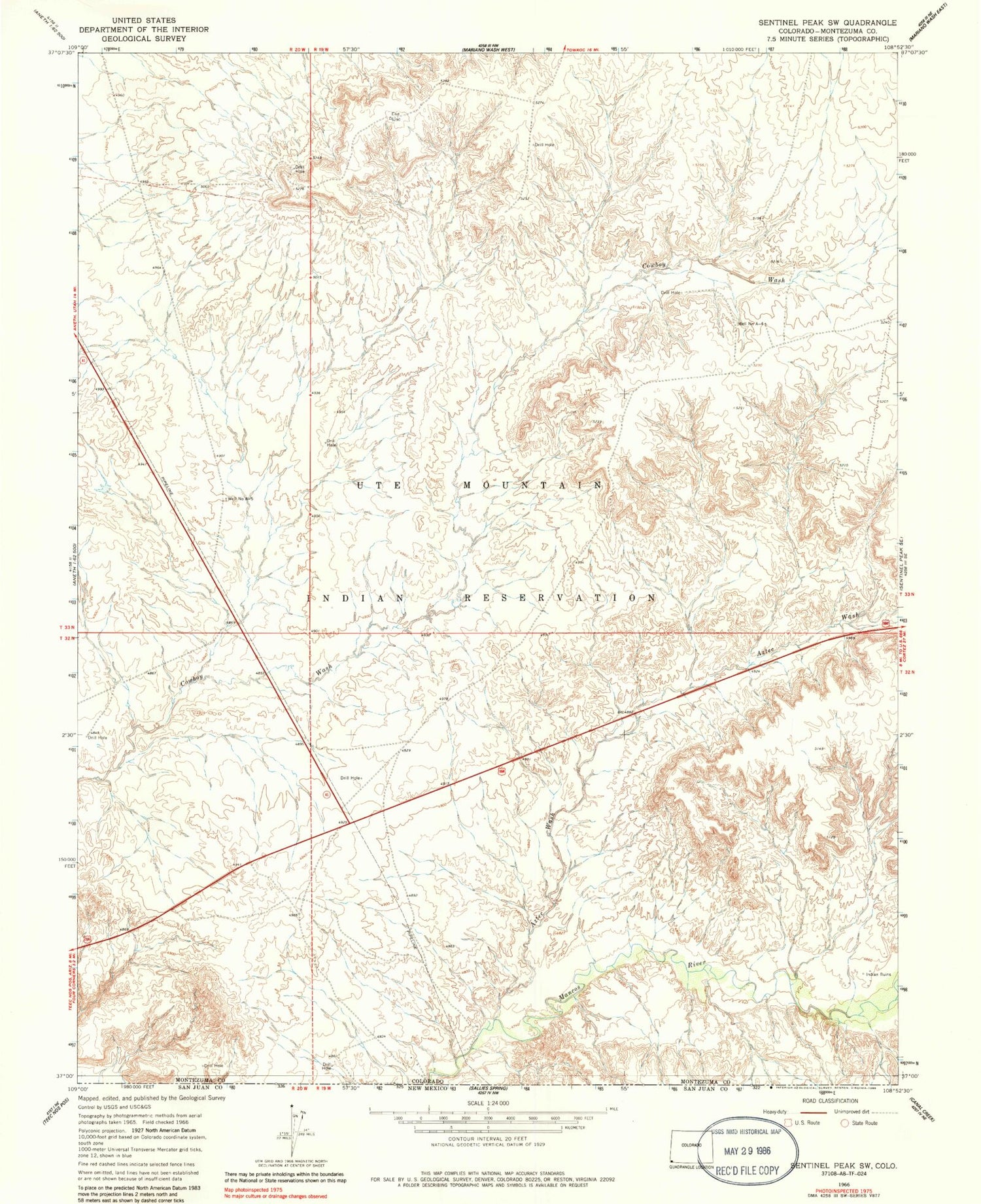 Classic USGS Sentinel Peak SW Colorado 7.5'x7.5' Topo Map Image
