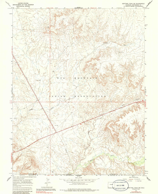 Classic USGS Sentinel Peak SW Colorado 7.5'x7.5' Topo Map Image