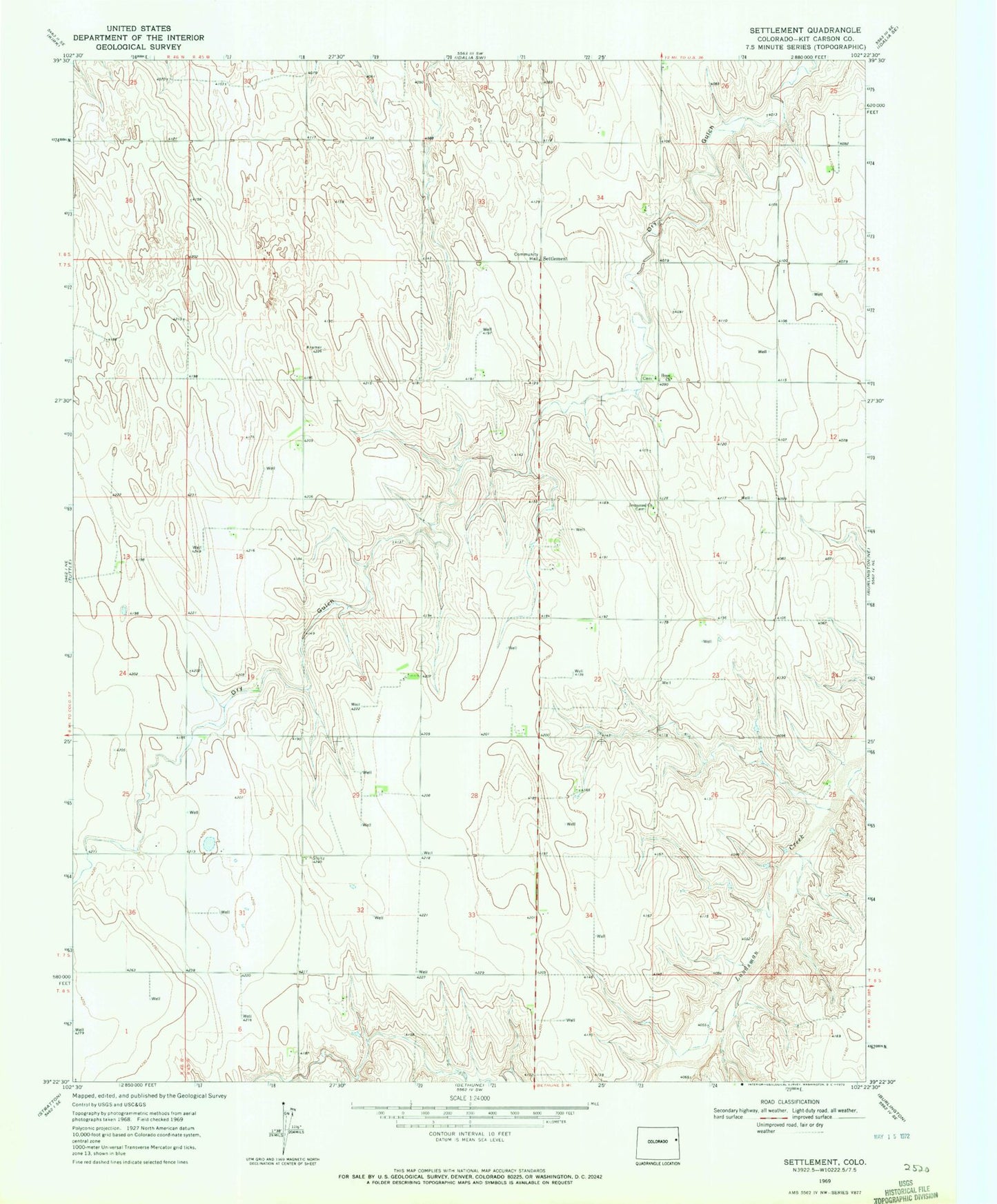 Classic USGS Settlement Colorado 7.5'x7.5' Topo Map Image