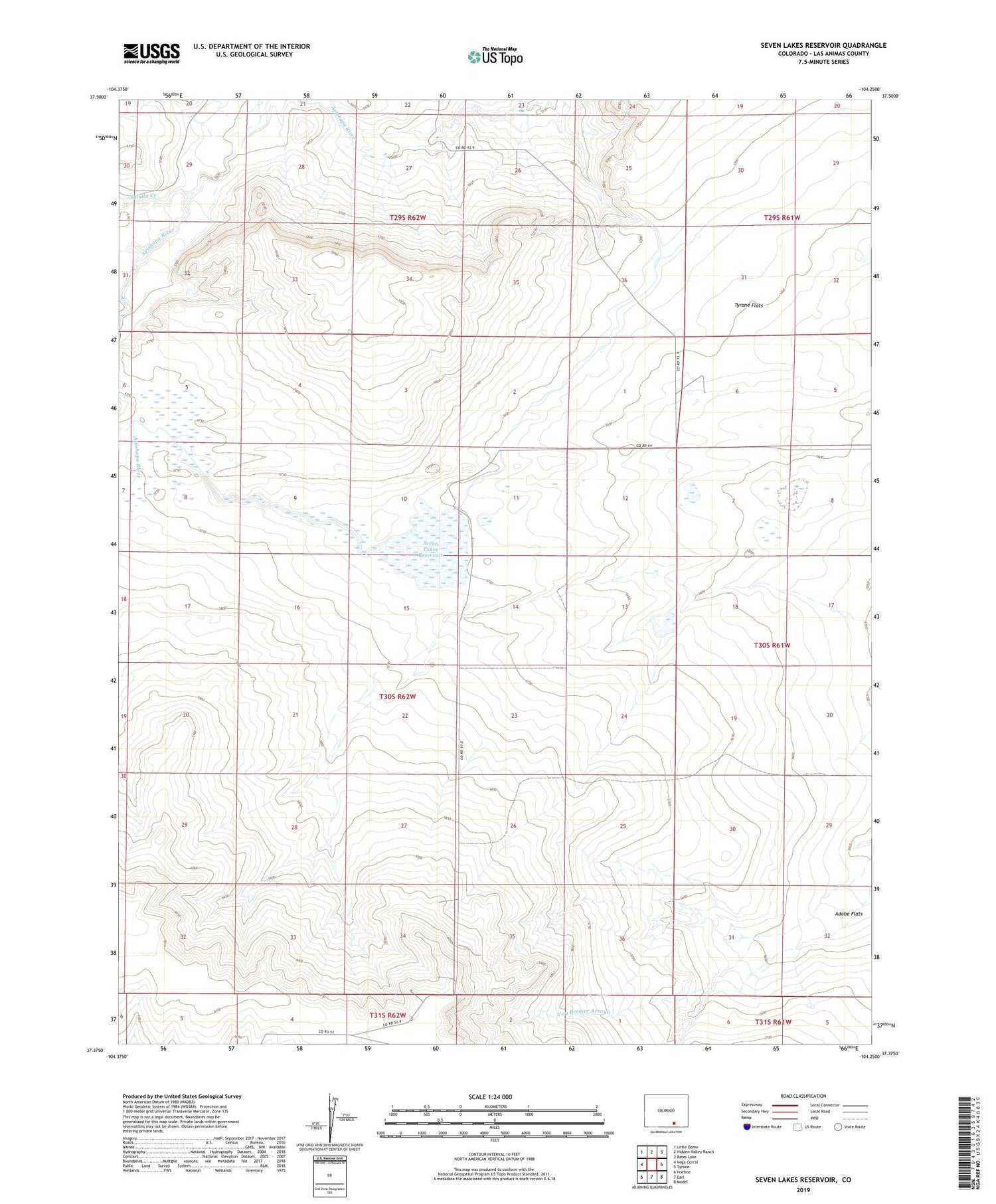Seven Lakes Reservoir Colorado US Topo Map Image