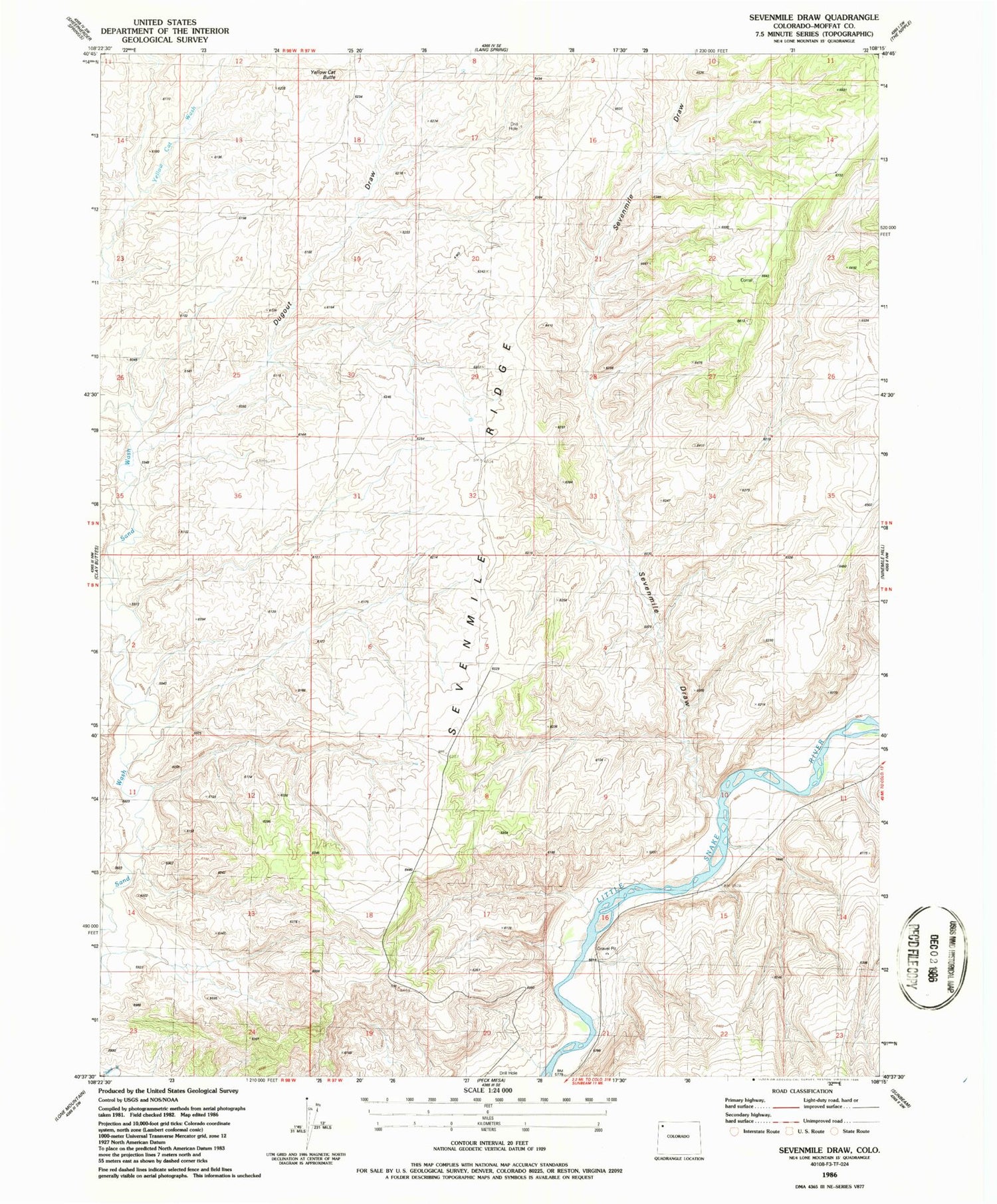 Classic USGS Sevenmile Draw Colorado 7.5'x7.5' Topo Map Image