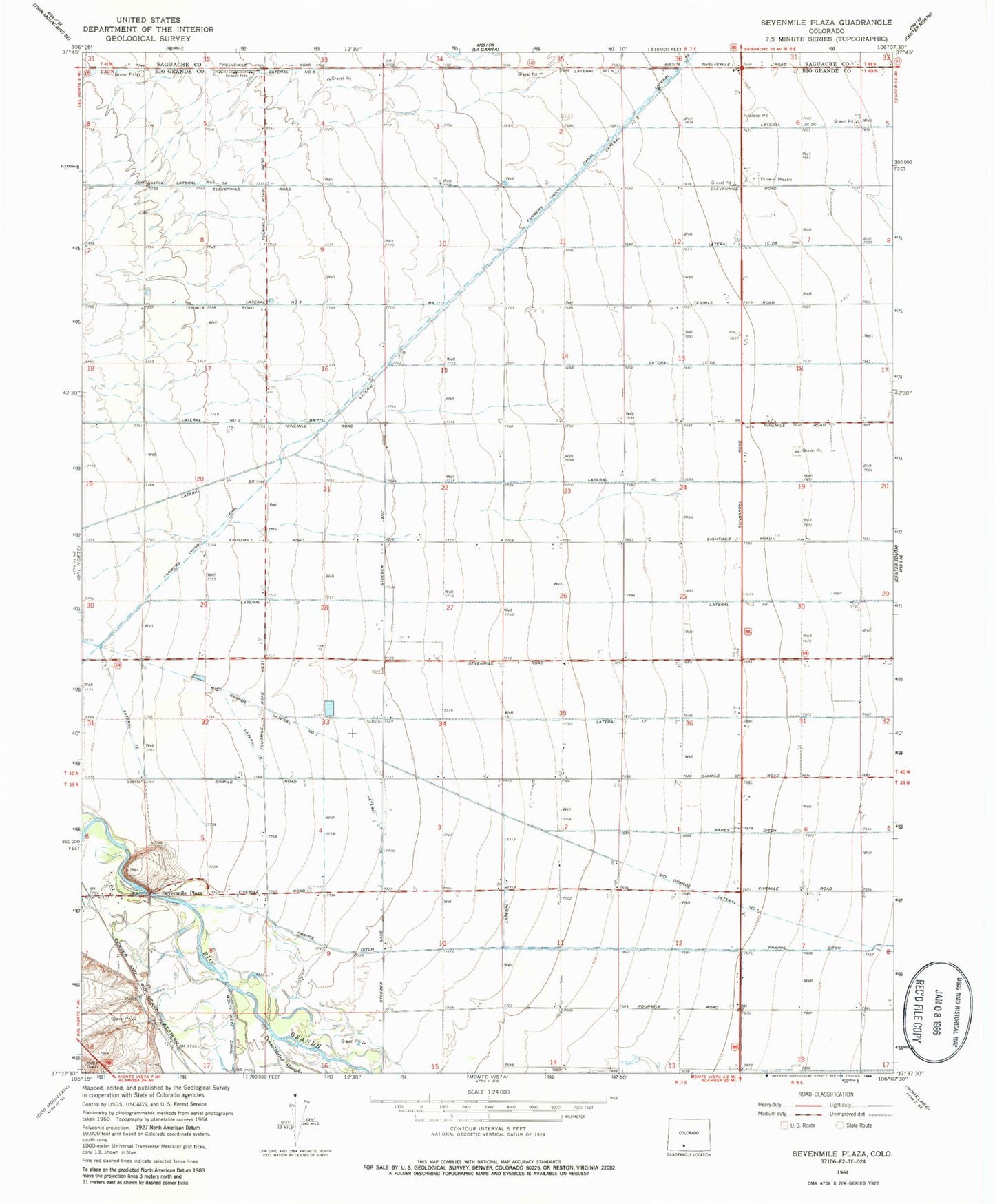 Classic USGS Sevenmile Plaza Colorado 7.5'x7.5' Topo Map Image