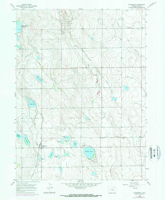 Classic USGS Severance Colorado 7.5'x7.5' Topo Map Image