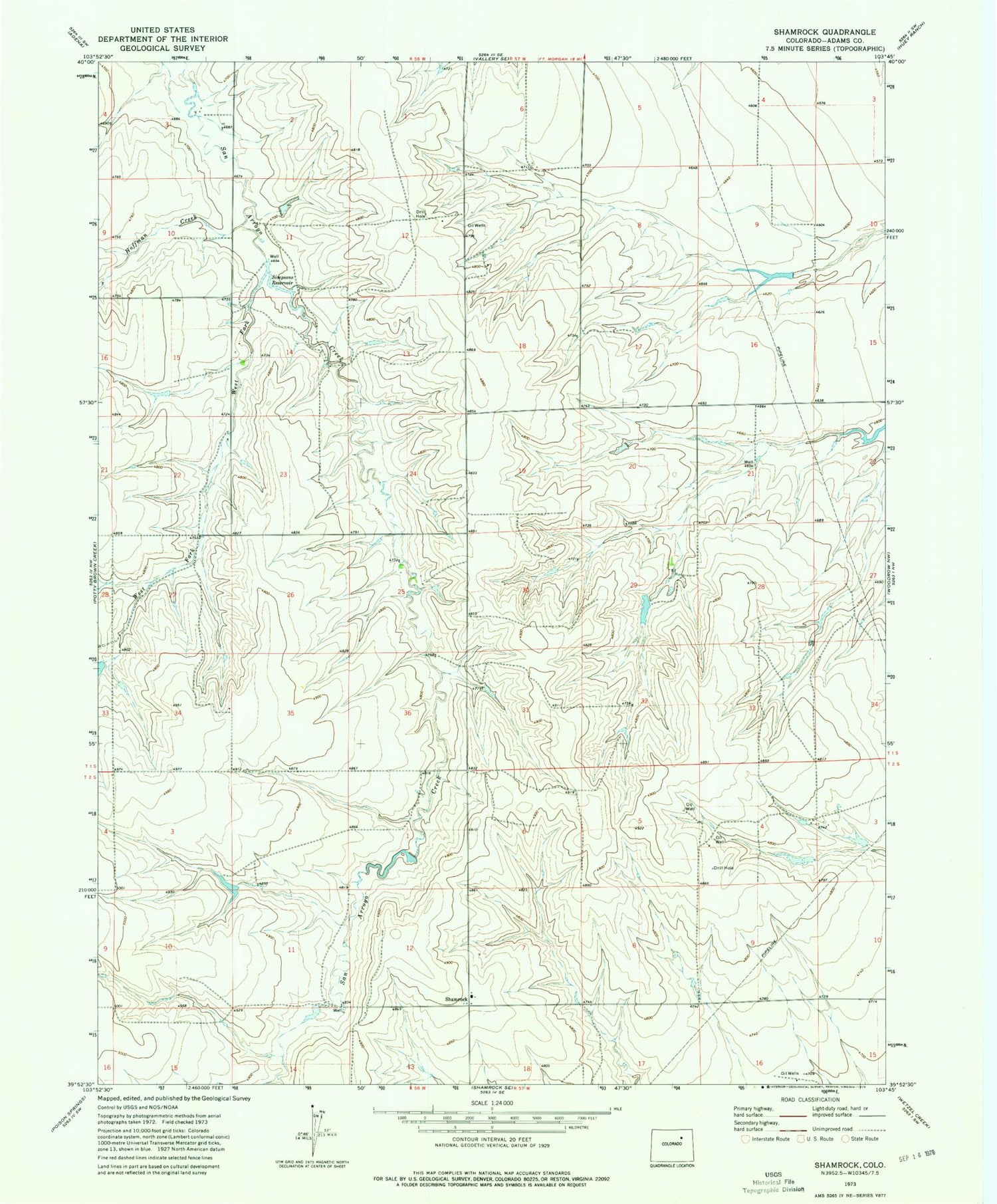 Classic USGS Shamrock Colorado 7.5'x7.5' Topo Map Image
