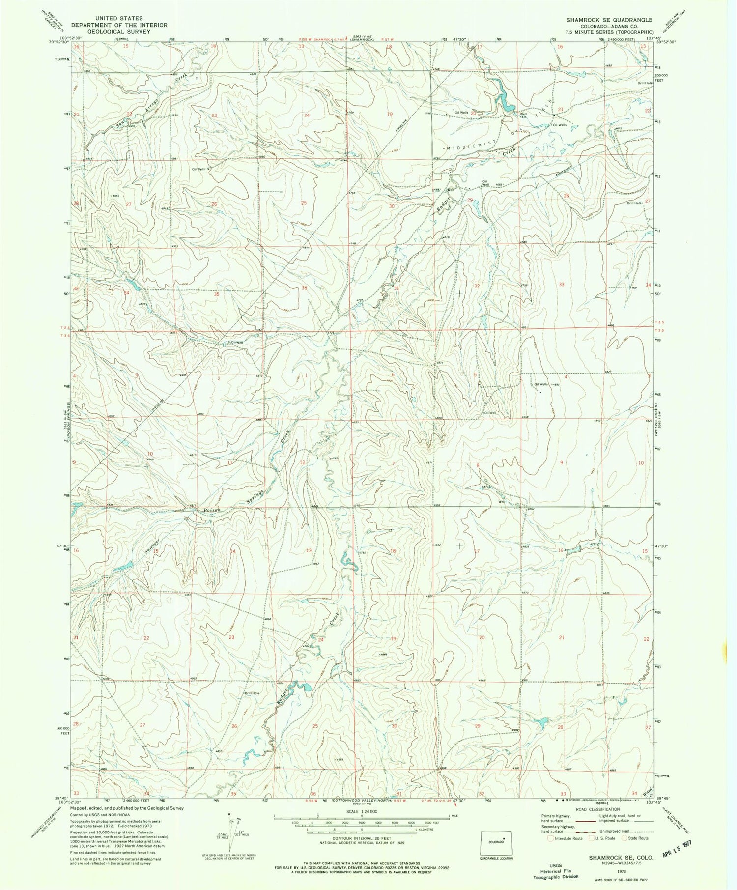 Classic USGS Shamrock SE Colorado 7.5'x7.5' Topo Map Image