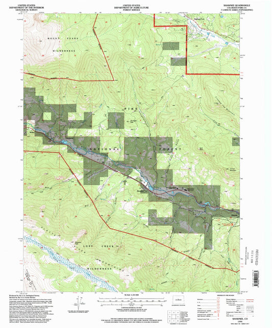 Classic USGS Shawnee Colorado 7.5'x7.5' Topo Map Image