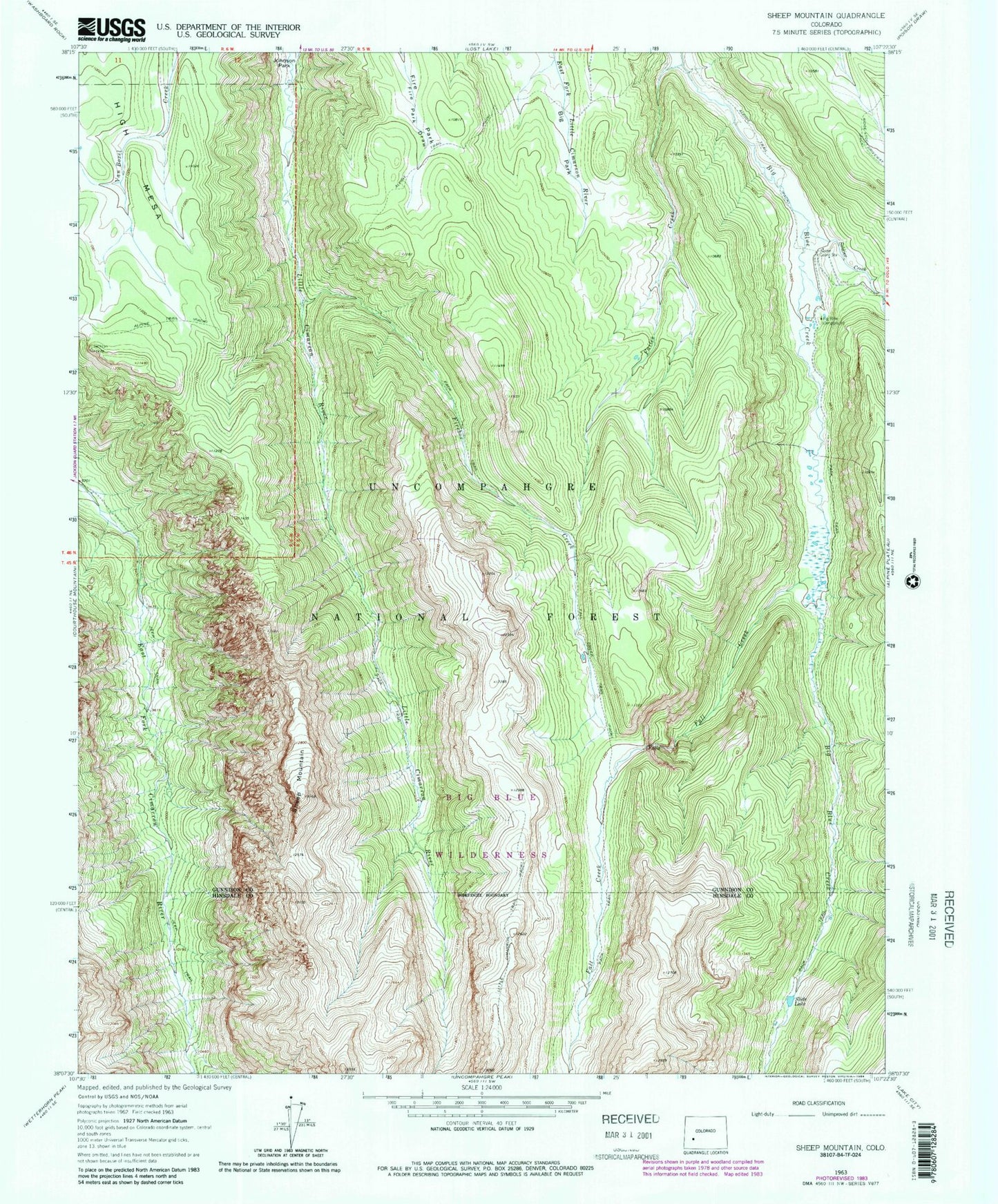 Classic USGS Sheep Mountain Colorado 7.5'x7.5' Topo Map Image