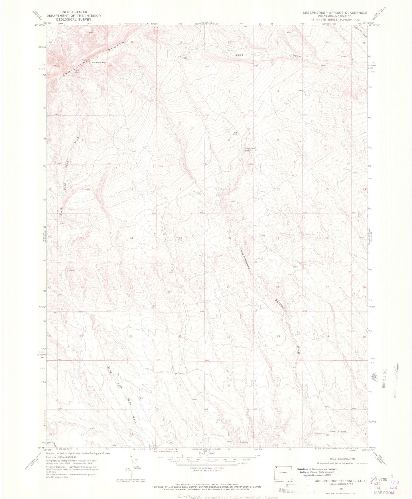 Classic USGS Sheepherder Springs Colorado 7.5'x7.5' Topo Map Image