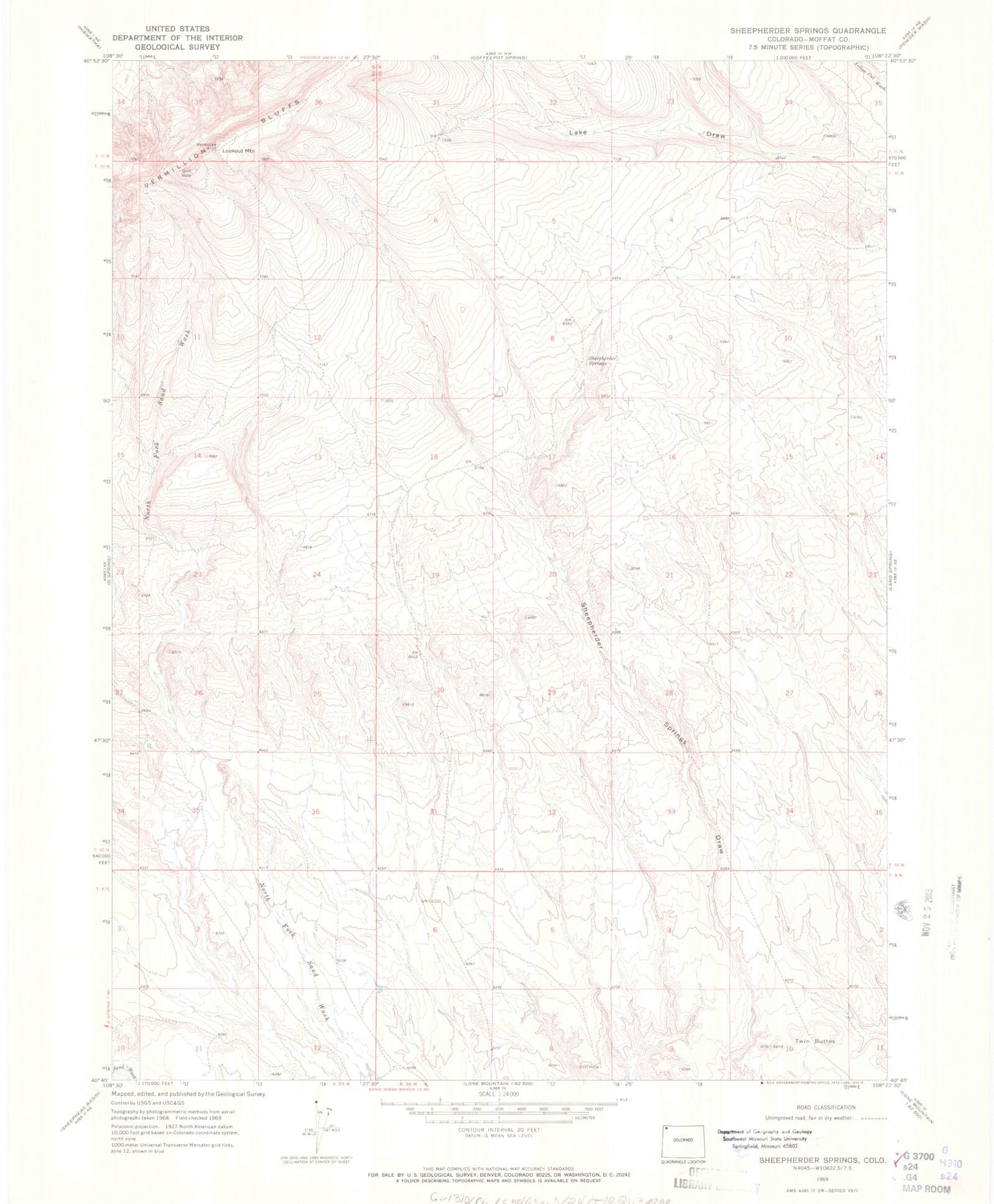 Classic USGS Sheepherder Springs Colorado 7.5'x7.5' Topo Map Image