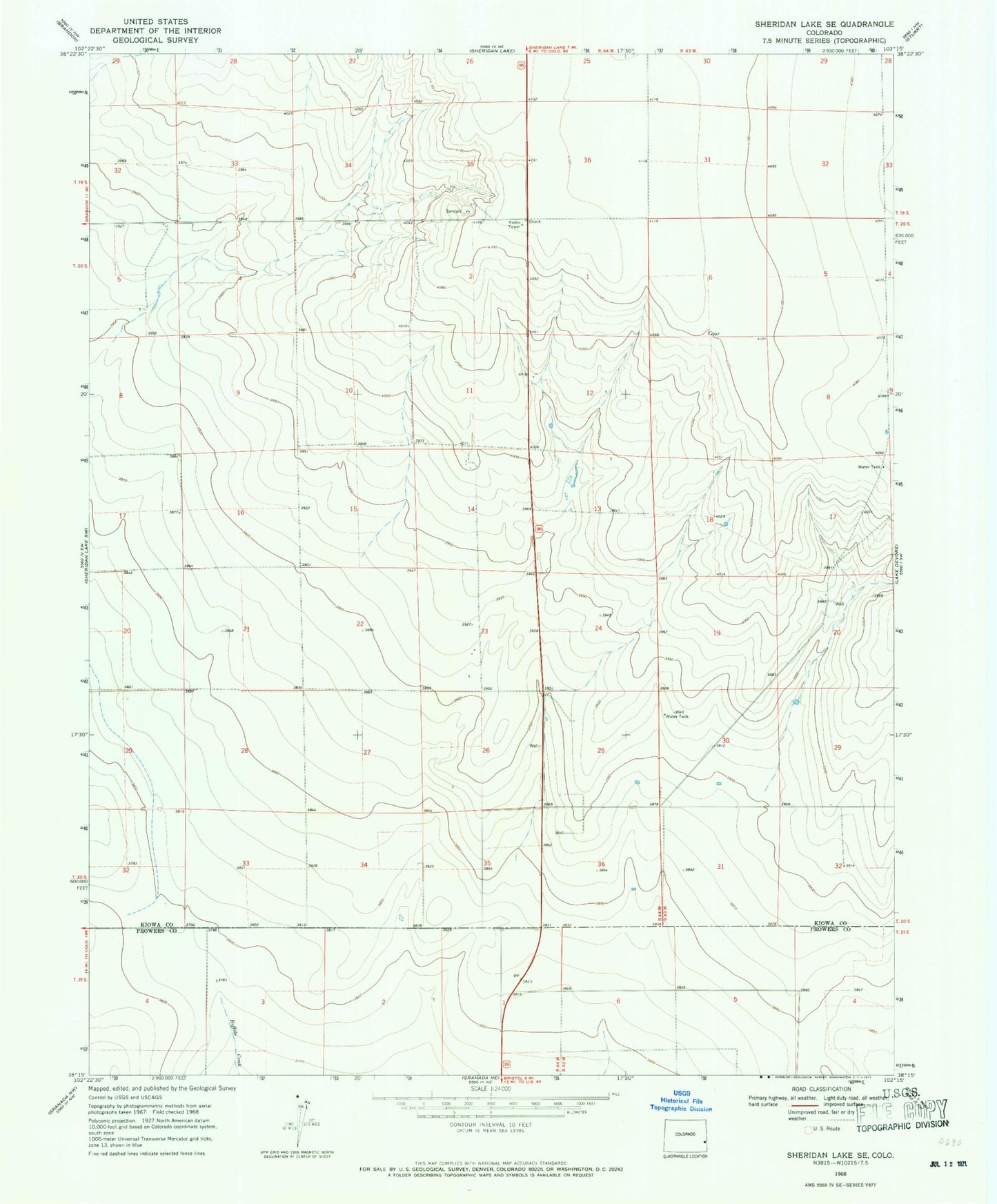 Classic USGS Sheridan Lake SE Colorado 7.5'x7.5' Topo Map Image