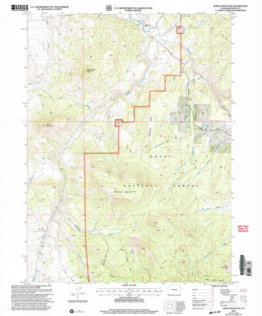 Classic USGS Shield Mountain Colorado 7.5'x7.5' Topo Map Image