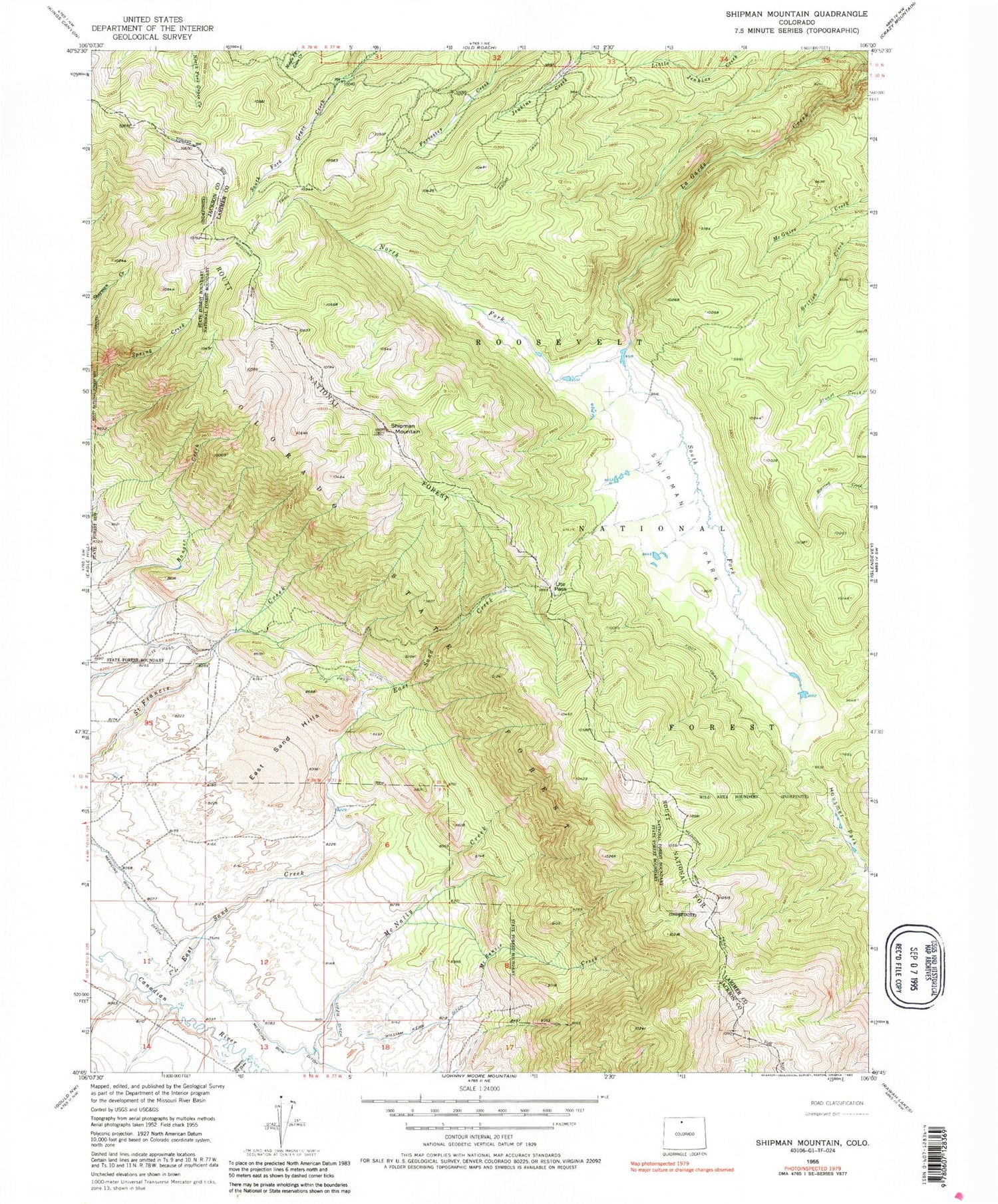 Classic USGS Shipman Mountain Colorado 7.5'x7.5' Topo Map Image