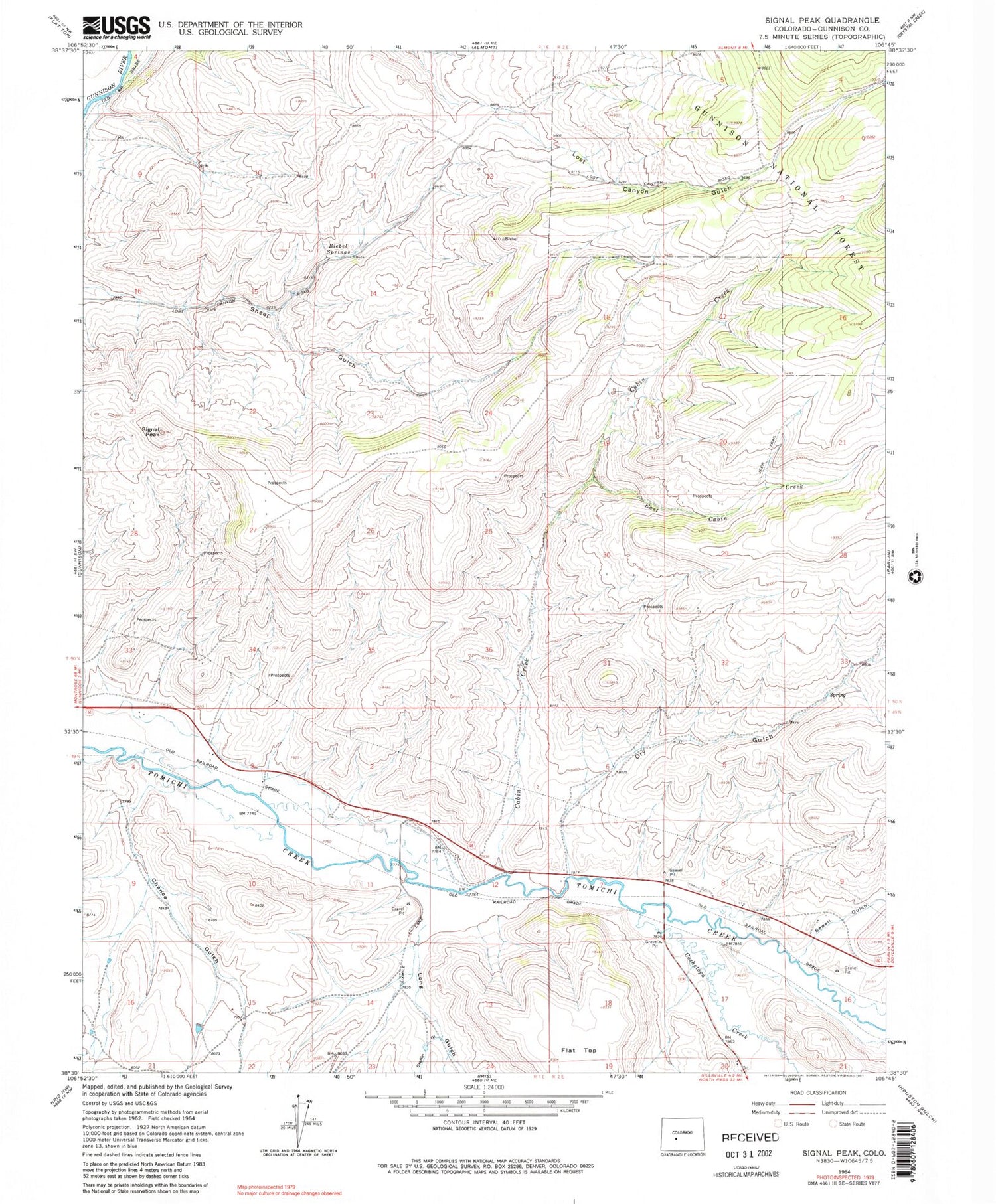 Classic USGS Signal Peak Colorado 7.5'x7.5' Topo Map Image