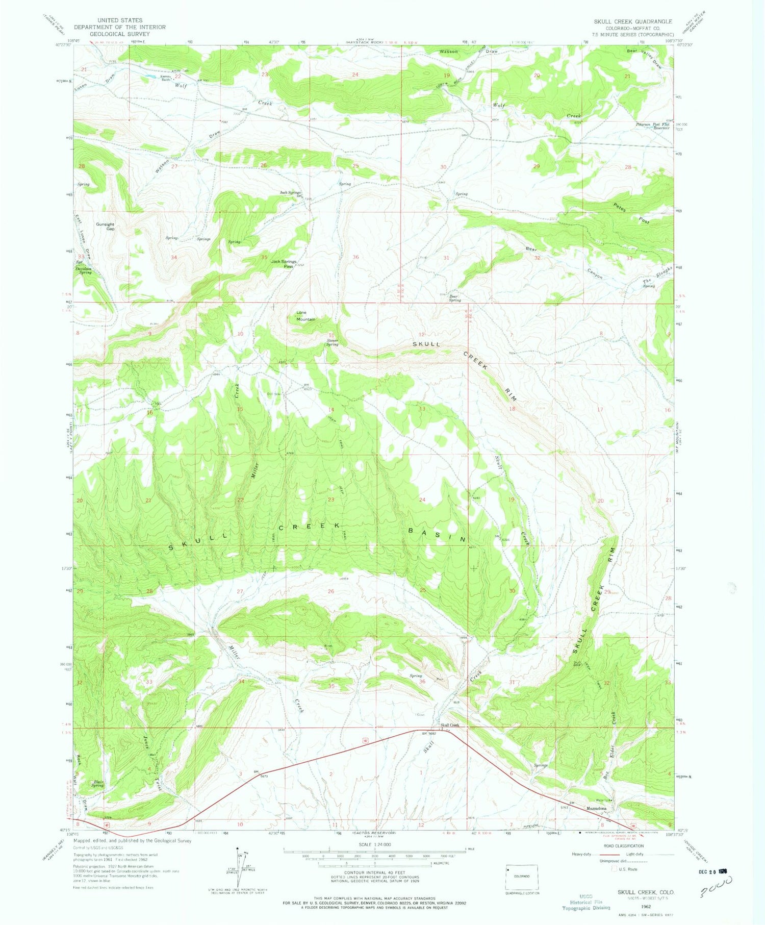 Classic USGS Skull Creek Colorado 7.5'x7.5' Topo Map Image