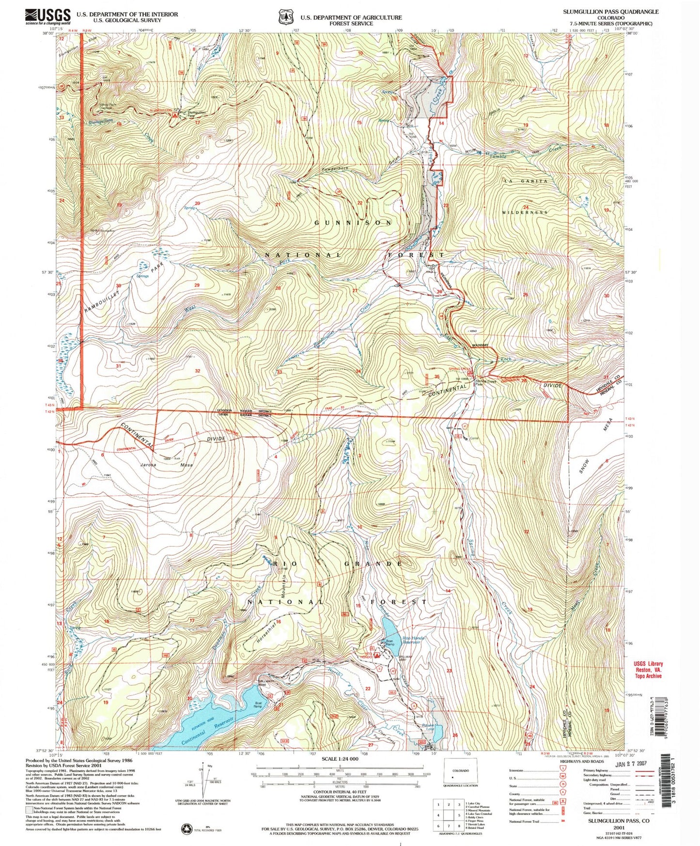 Classic USGS Slumgullion Pass Colorado 7.5'x7.5' Topo Map Image