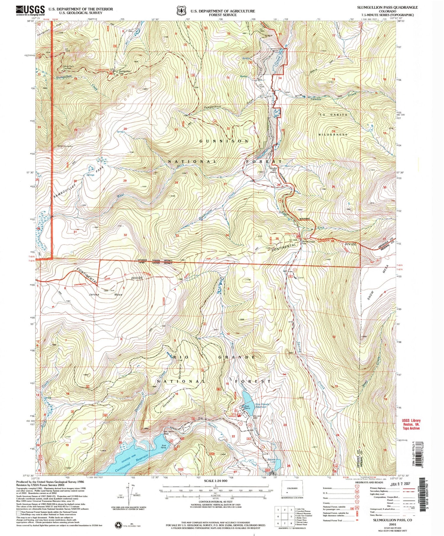 Classic USGS Slumgullion Pass Colorado 7.5'x7.5' Topo Map Image
