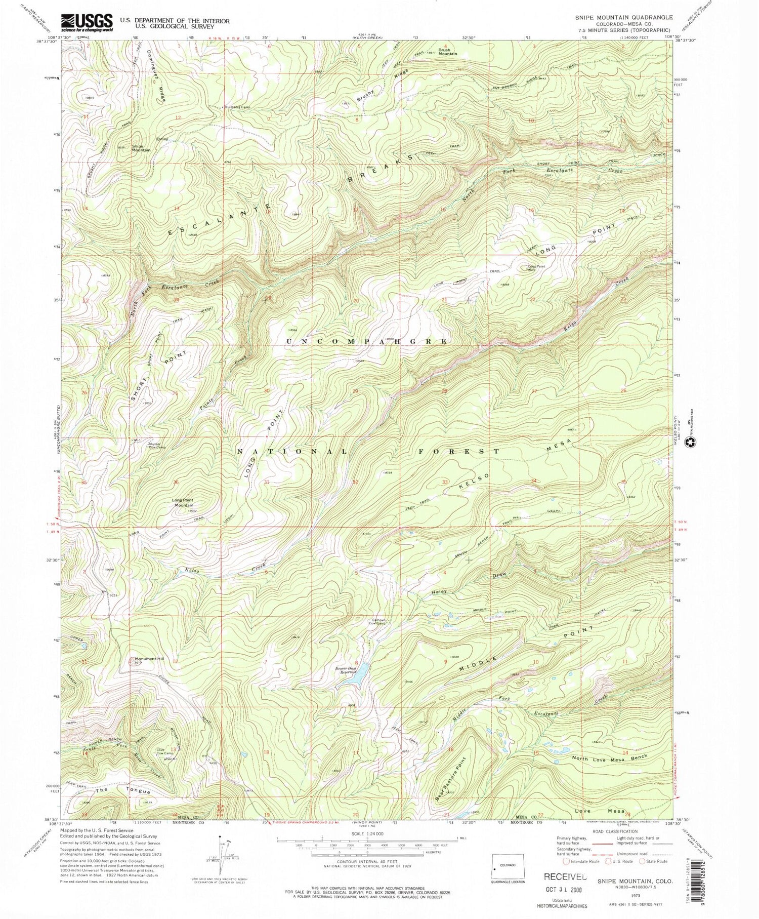 Classic USGS Snipe Mountain Colorado 7.5'x7.5' Topo Map Image