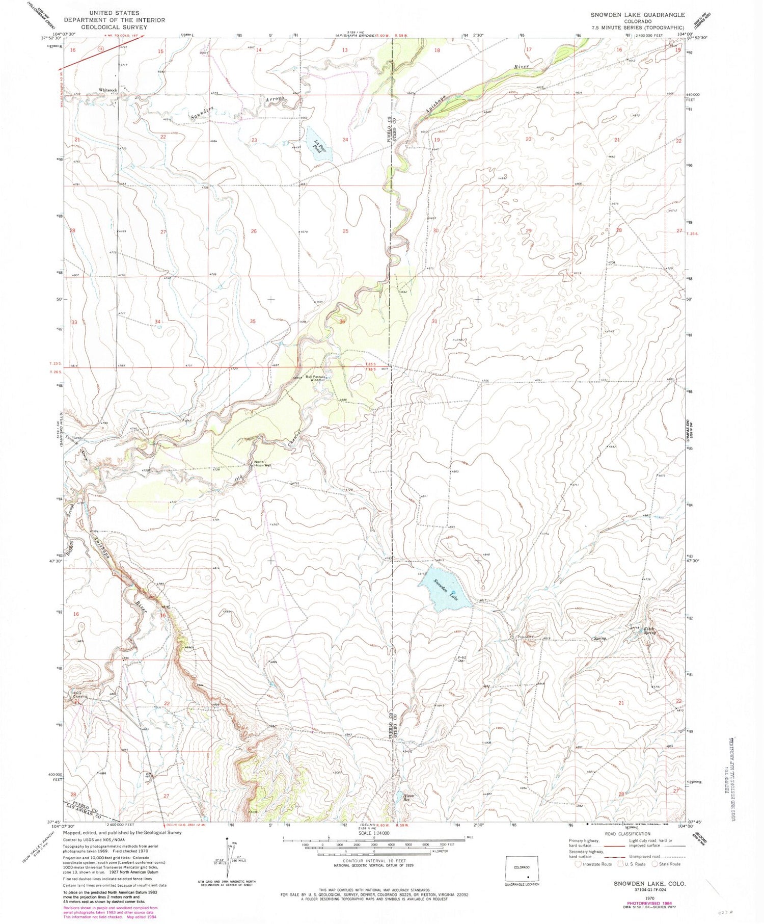 Classic USGS Snowden Lake Colorado 7.5'x7.5' Topo Map Image