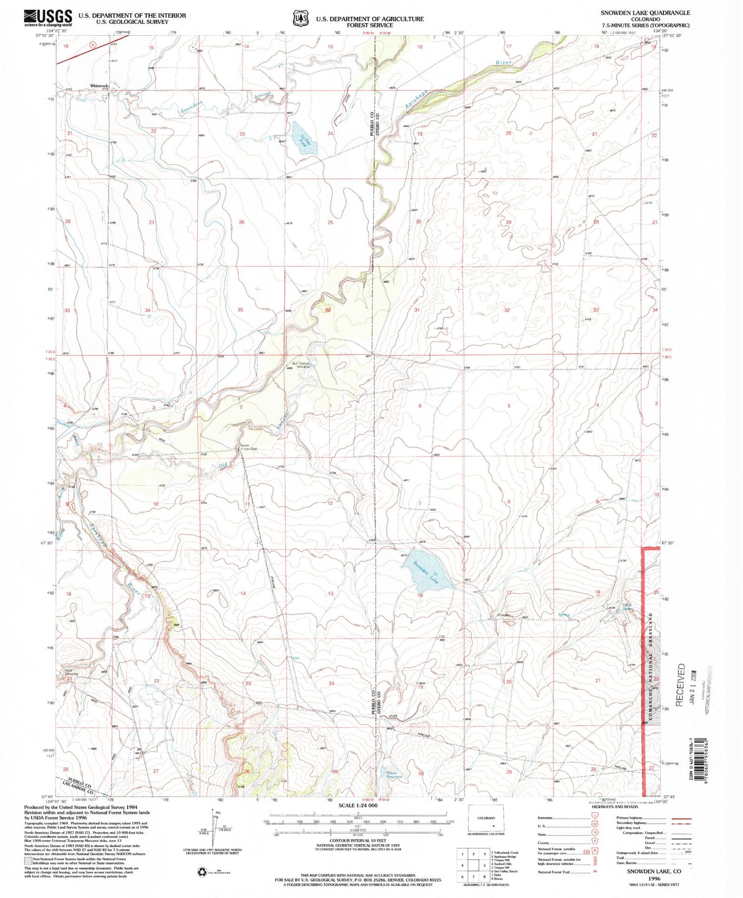 Classic USGS Snowden Lake Colorado 7.5'x7.5' Topo Map Image