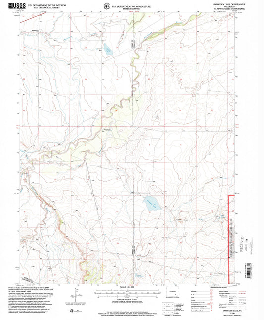 Classic USGS Snowden Lake Colorado 7.5'x7.5' Topo Map Image