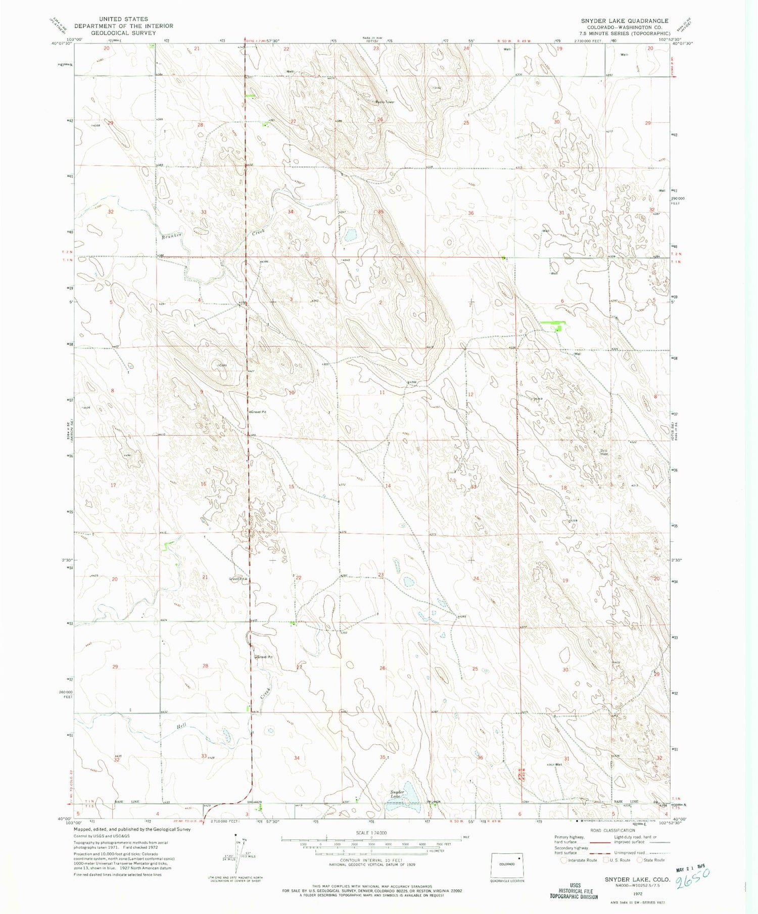 Classic USGS Snyder Lake Colorado 7.5'x7.5' Topo Map Image