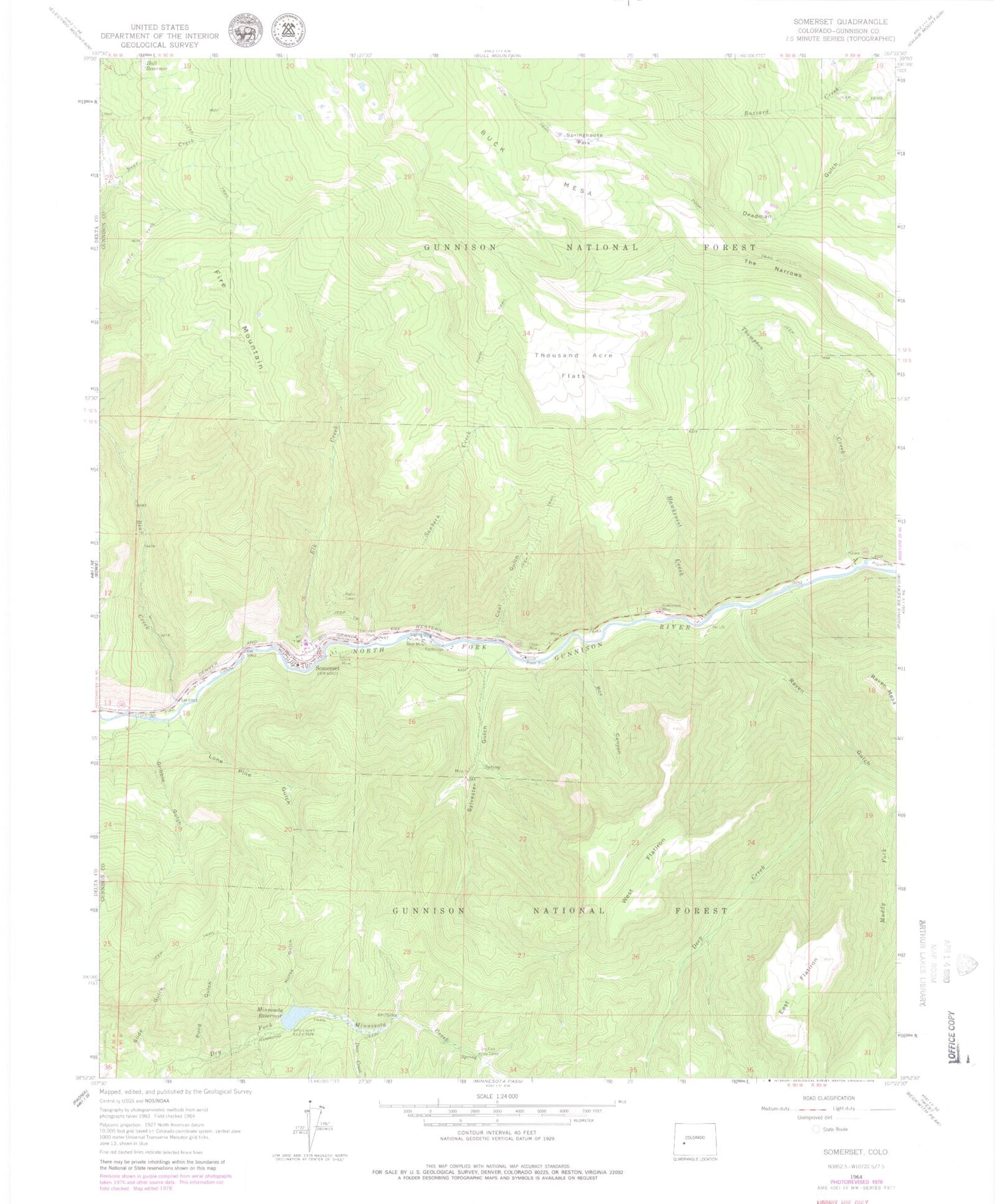 Classic USGS Somerset Colorado 7.5'x7.5' Topo Map Image