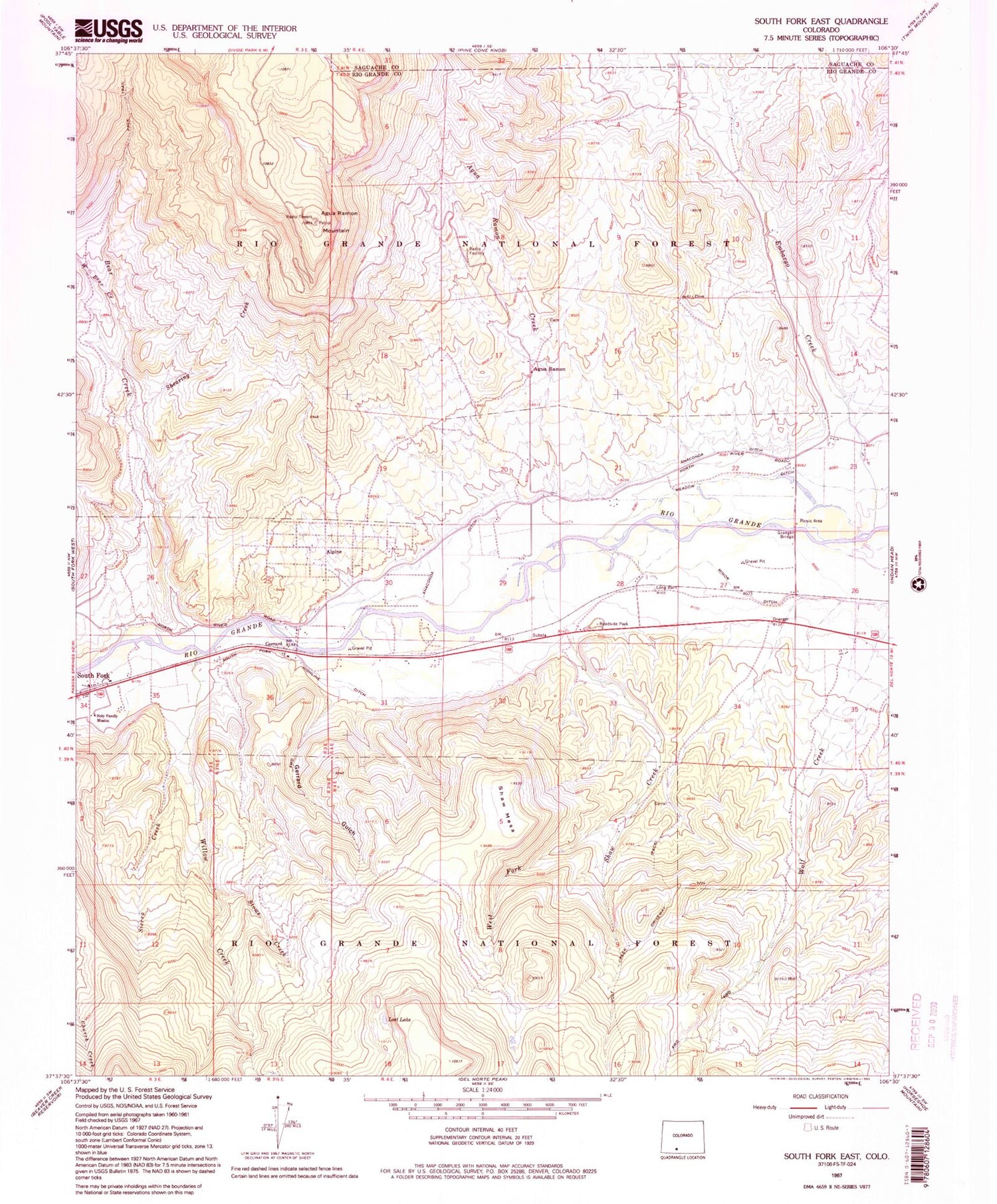 Classic USGS South Fork East Colorado 7.5'x7.5' Topo Map Image