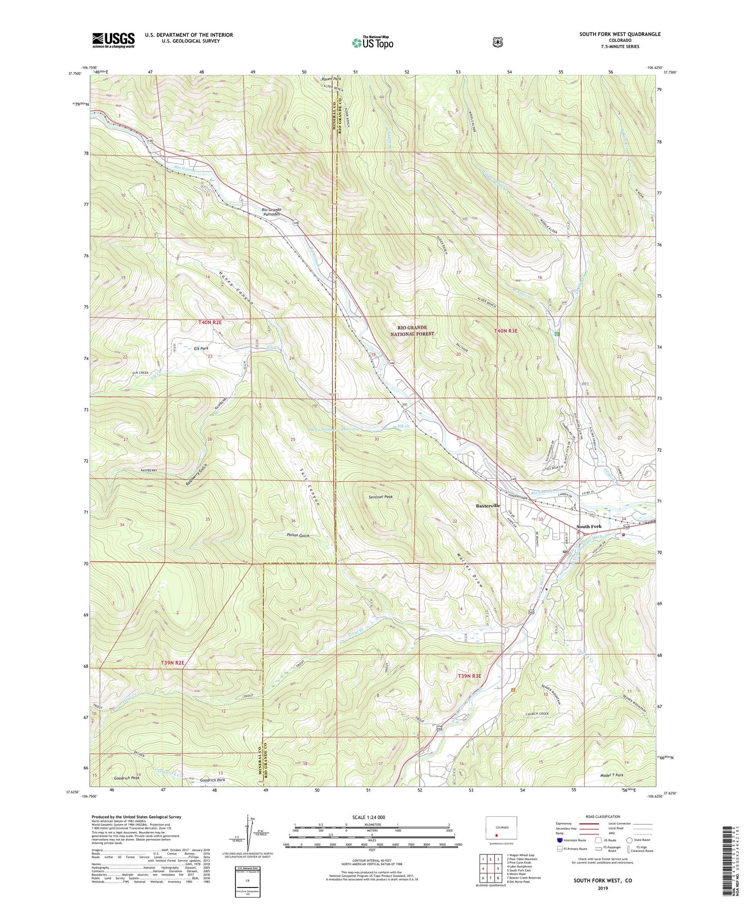 South Fork West Colorado US Topo Map Image