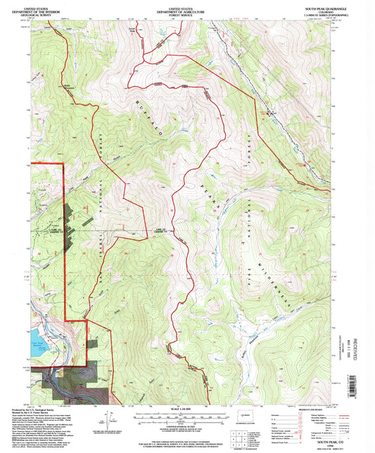 Classic USGS South Peak Colorado 7.5'x7.5' Topo Map Image