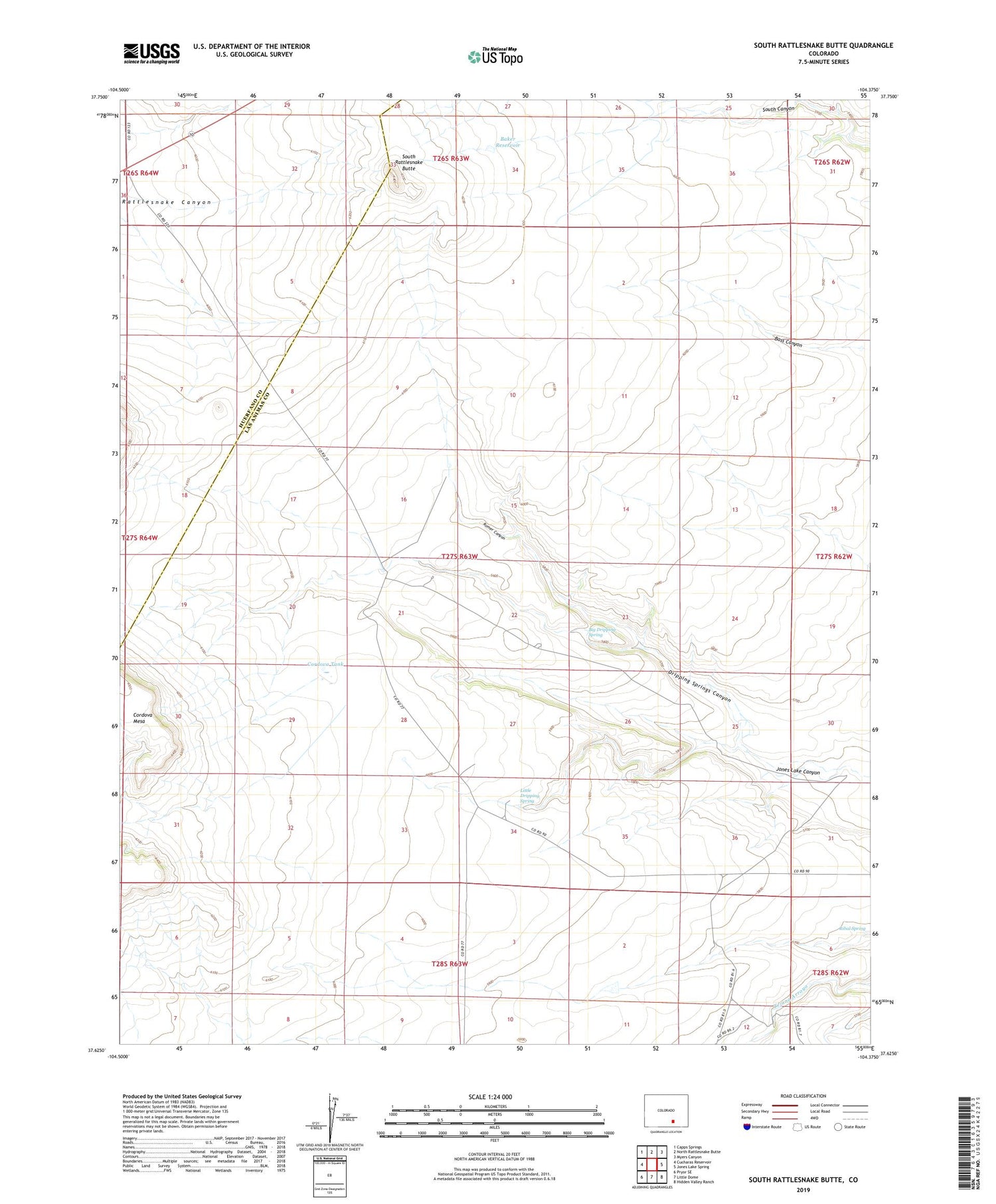 South Rattlesnake Butte Colorado US Topo Map Image