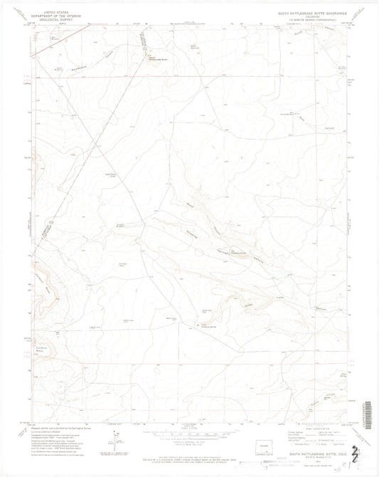 Classic USGS South Rattlesnake Butte Colorado 7.5'x7.5' Topo Map Image