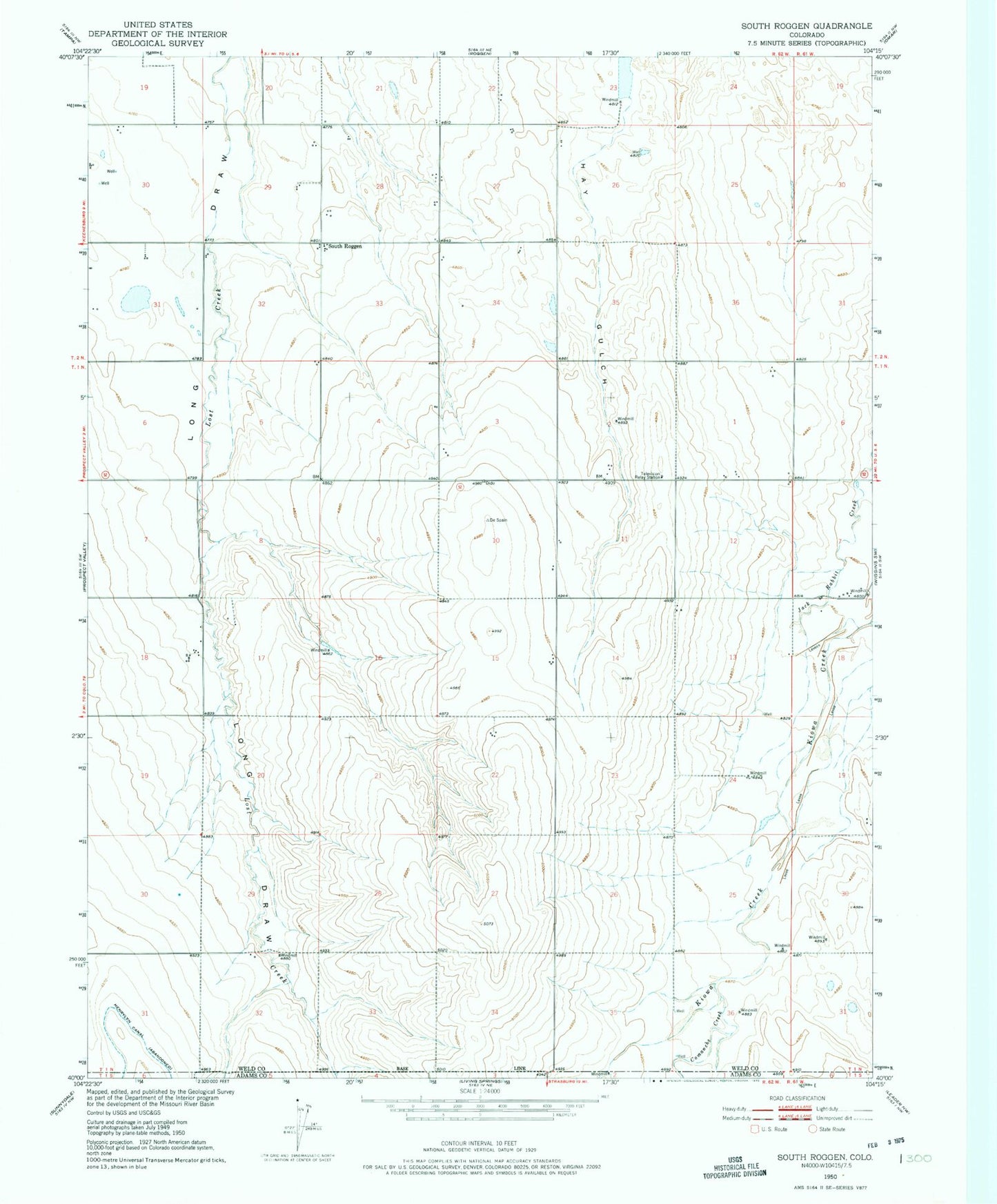 Classic USGS South Roggen Colorado 7.5'x7.5' Topo Map Image