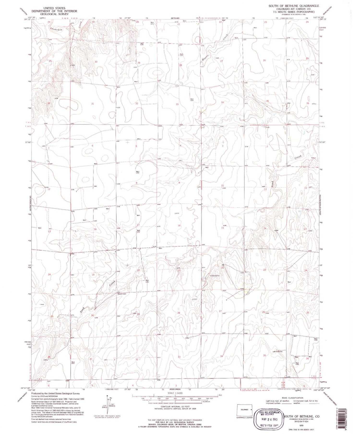 Classic USGS South of Bethune Colorado 7.5'x7.5' Topo Map Image