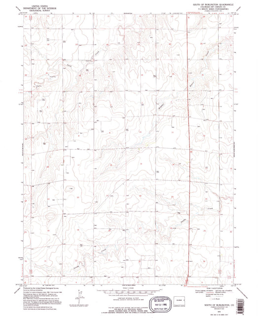 Classic USGS South of Burlington Colorado 7.5'x7.5' Topo Map Image