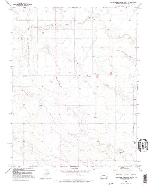 Classic USGS South of Cheyenne Wells Colorado 7.5'x7.5' Topo Map Image