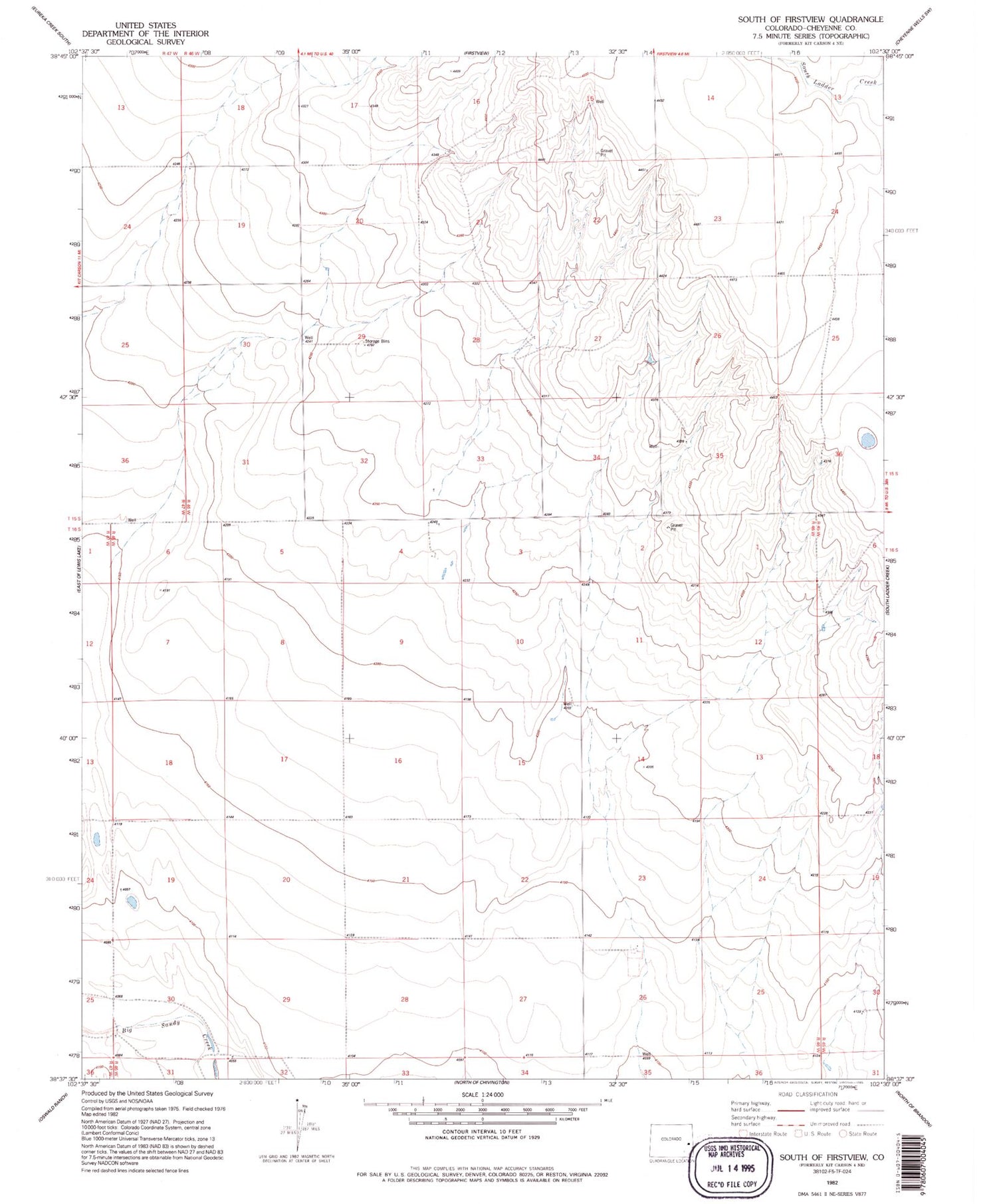 Classic USGS South of Firstview Colorado 7.5'x7.5' Topo Map Image