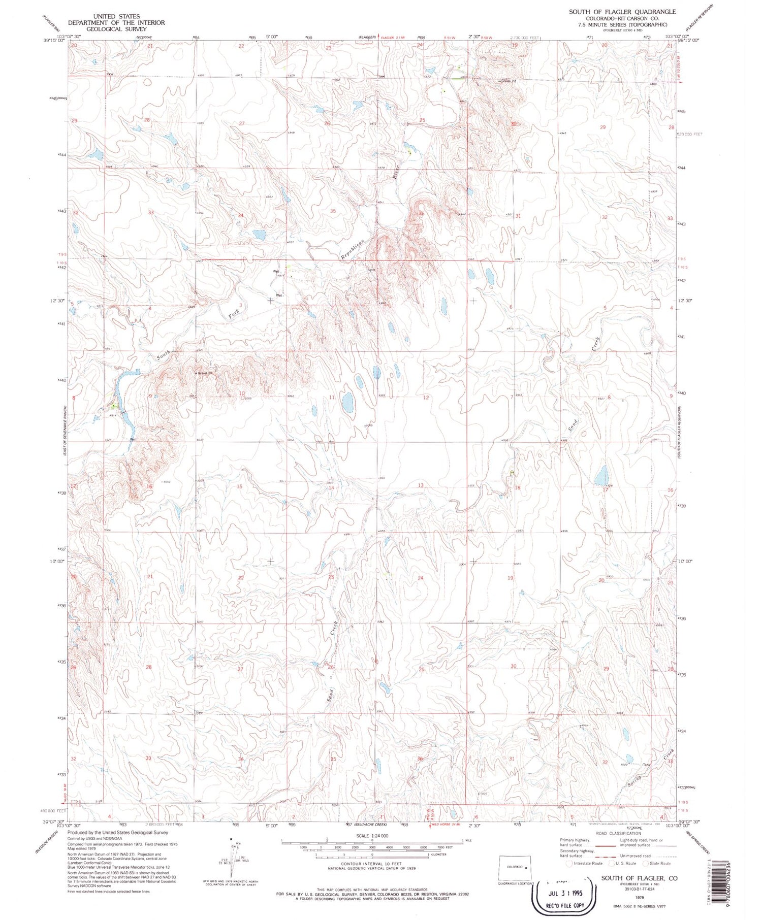 Classic USGS South of Flagler Colorado 7.5'x7.5' Topo Map Image
