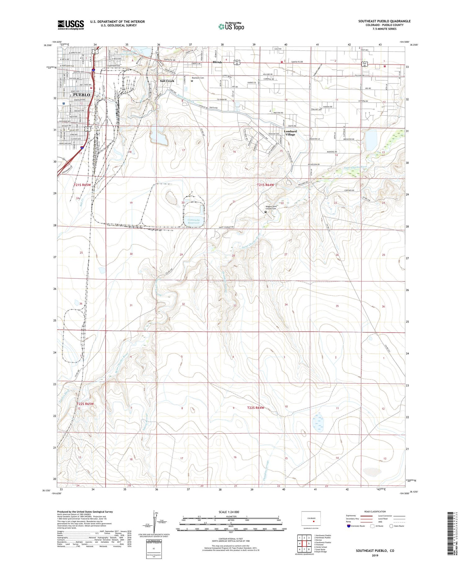Southeast Pueblo Colorado US Topo Map Image