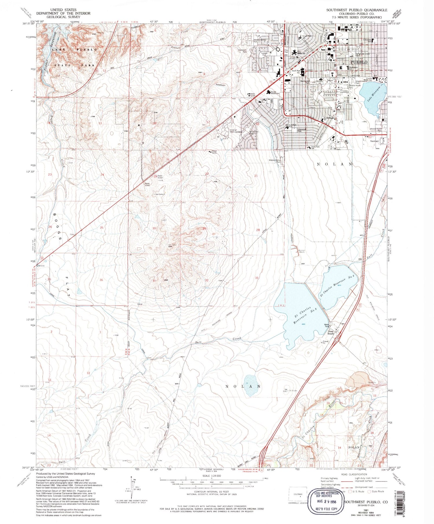 Classic USGS Southwest Pueblo Colorado 7.5'x7.5' Topo Map Image