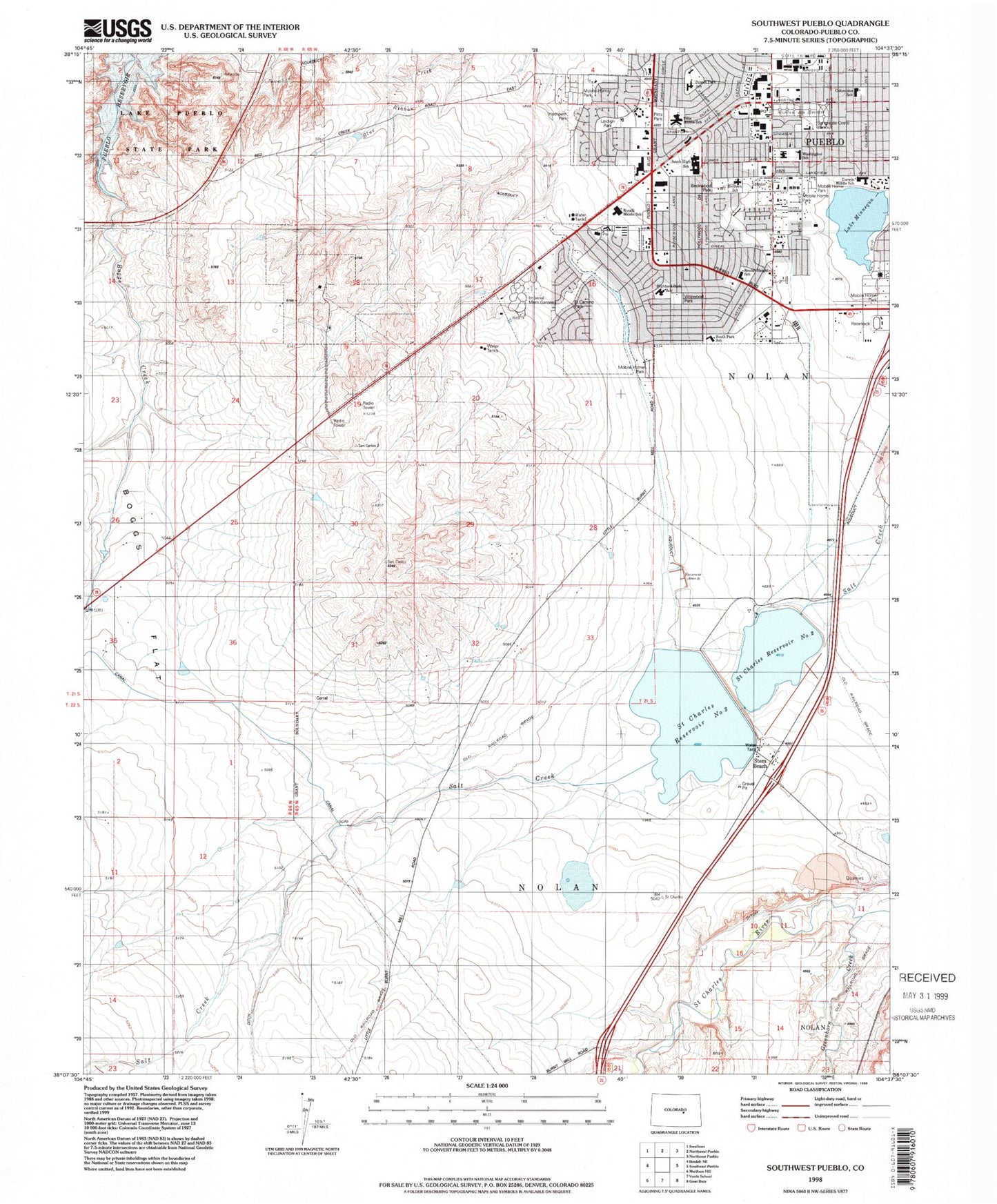 Classic USGS Southwest Pueblo Colorado 7.5'x7.5' Topo Map Image
