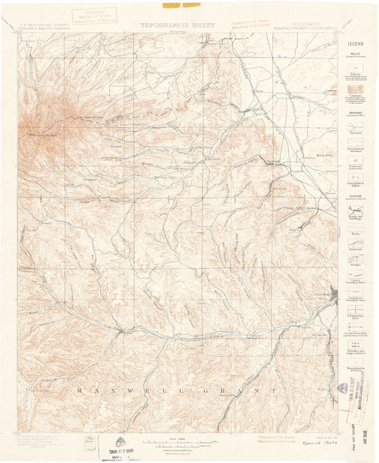 Historic 1900 Spanish Peaks Colorado 30'x30' Topo Map Image